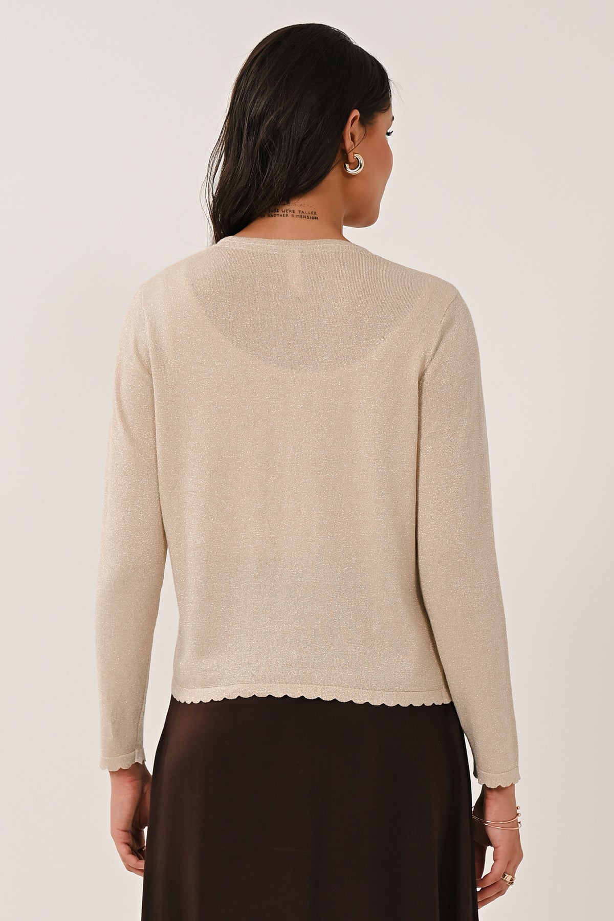 AW26 Scallop Trim Tie Front Cardigan - Champagne Gold