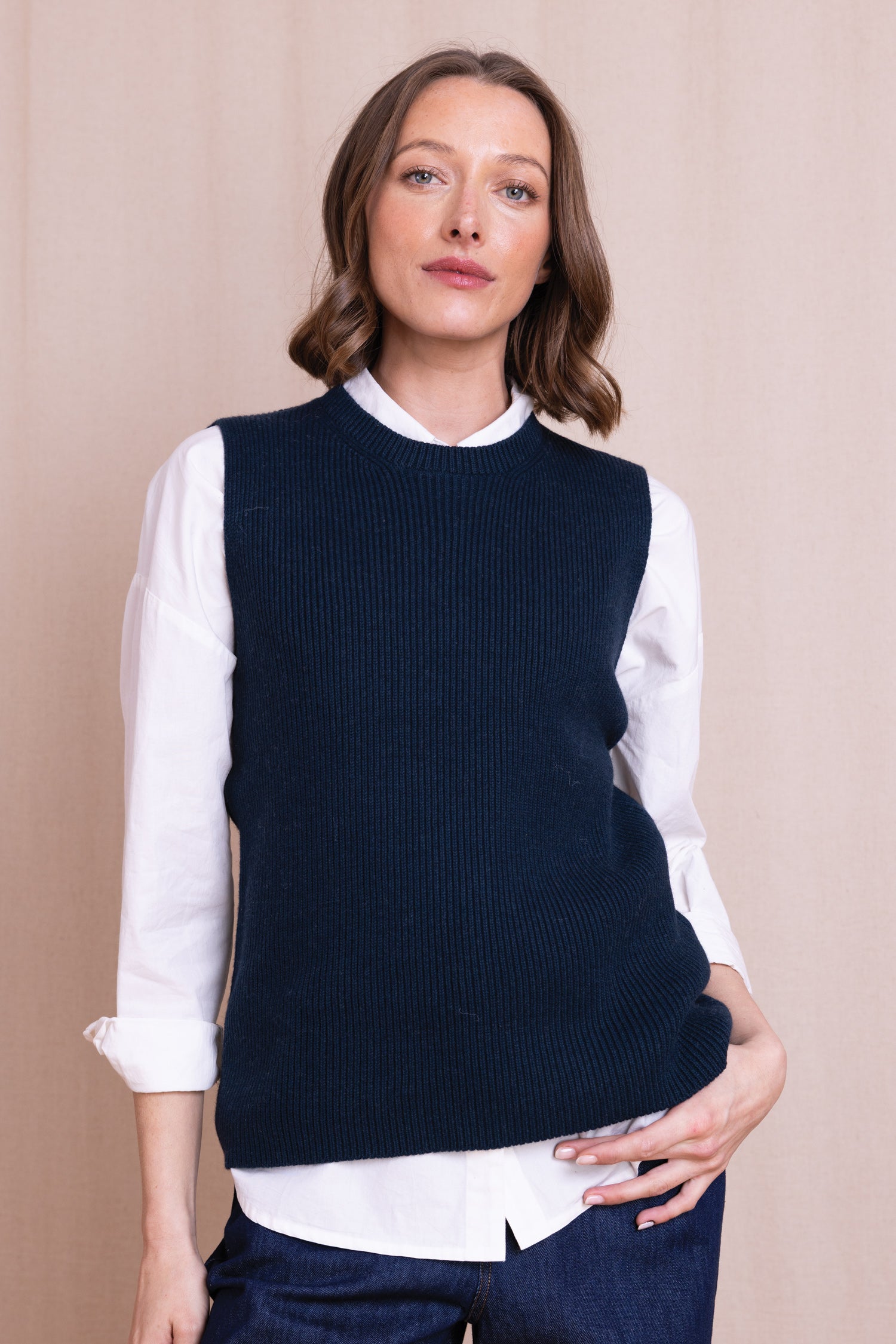 AW26 Organic Cotton Knitted Vest - Navy