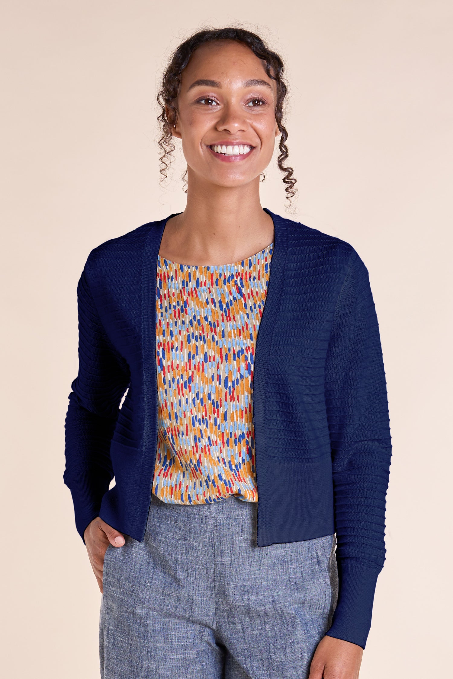 SS25 GOTS Organic Cotton Cropped Cardi - Ink