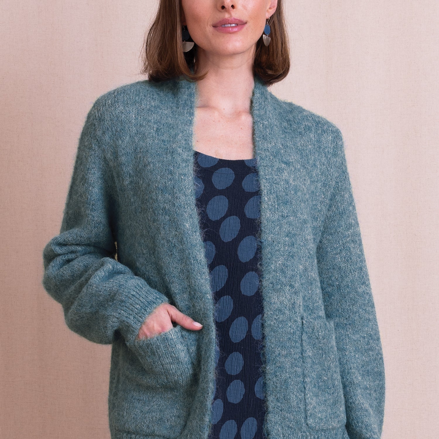 AW26 Plain Front Open Cardigan - Duck