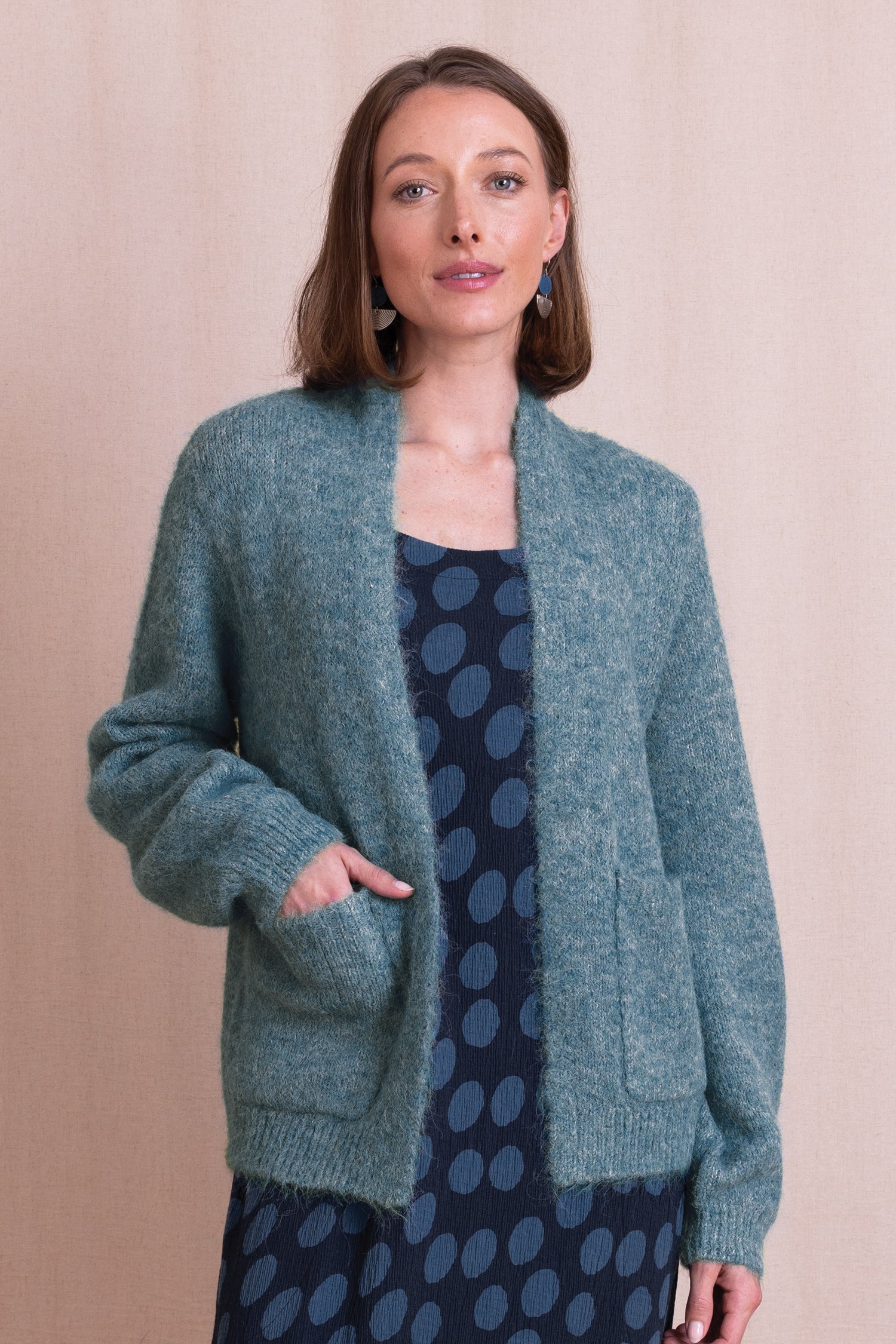 AW26 Plain Front Open Cardigan - Duck