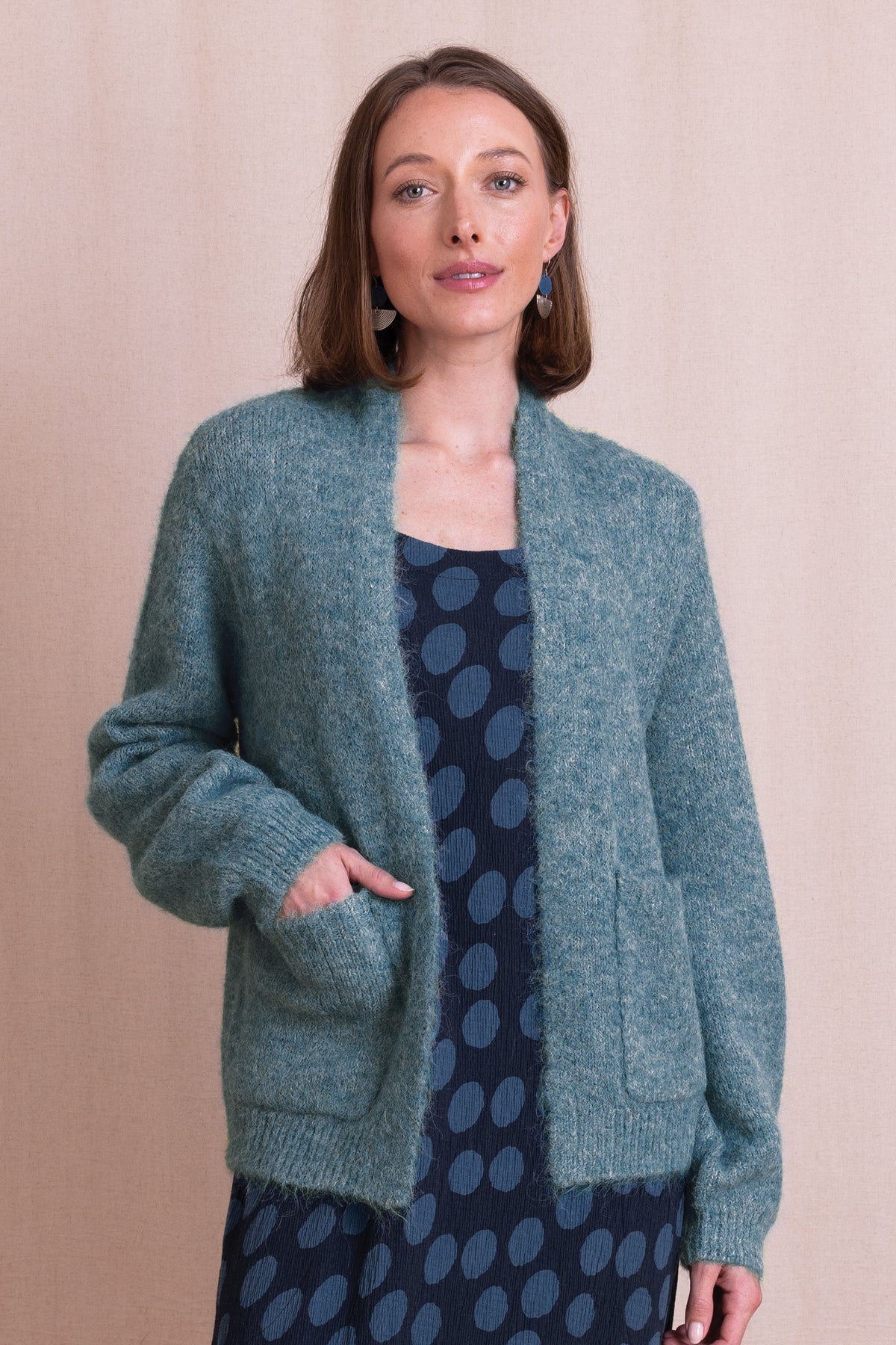 AW26 Plain Front Open Cardigan - Duck