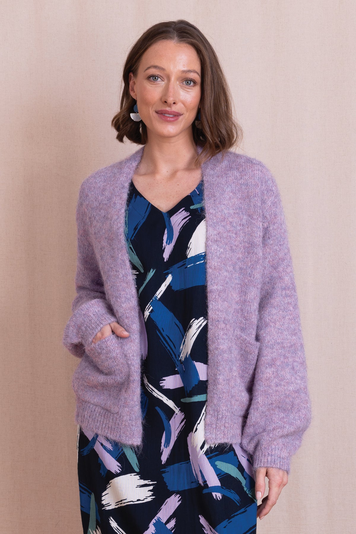 AW26 Plain Front Open Cardigan - Lilac