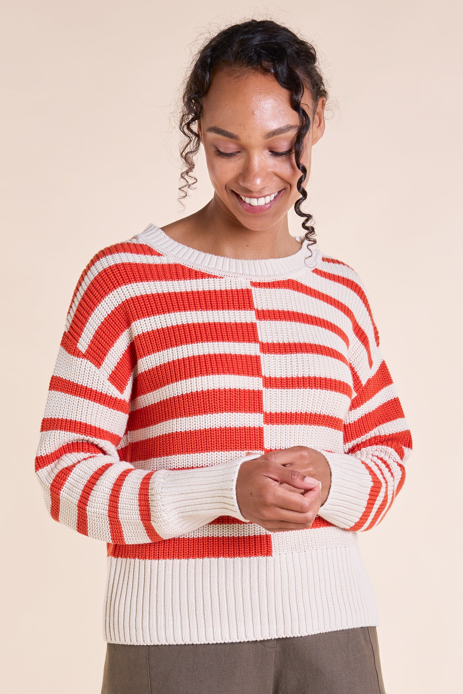 SS25 GOTS Organic Cotton Striped Jumper - Tangerine