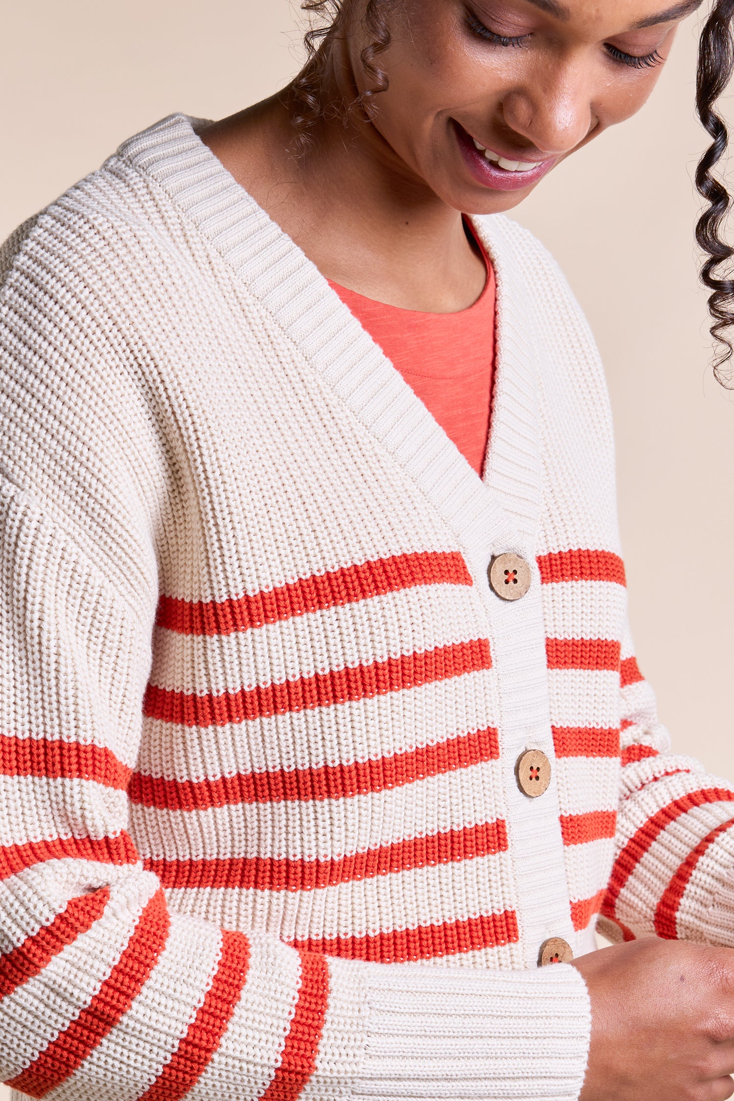 SS25 GOTS Organic Cotton Striped Cardi - Orange