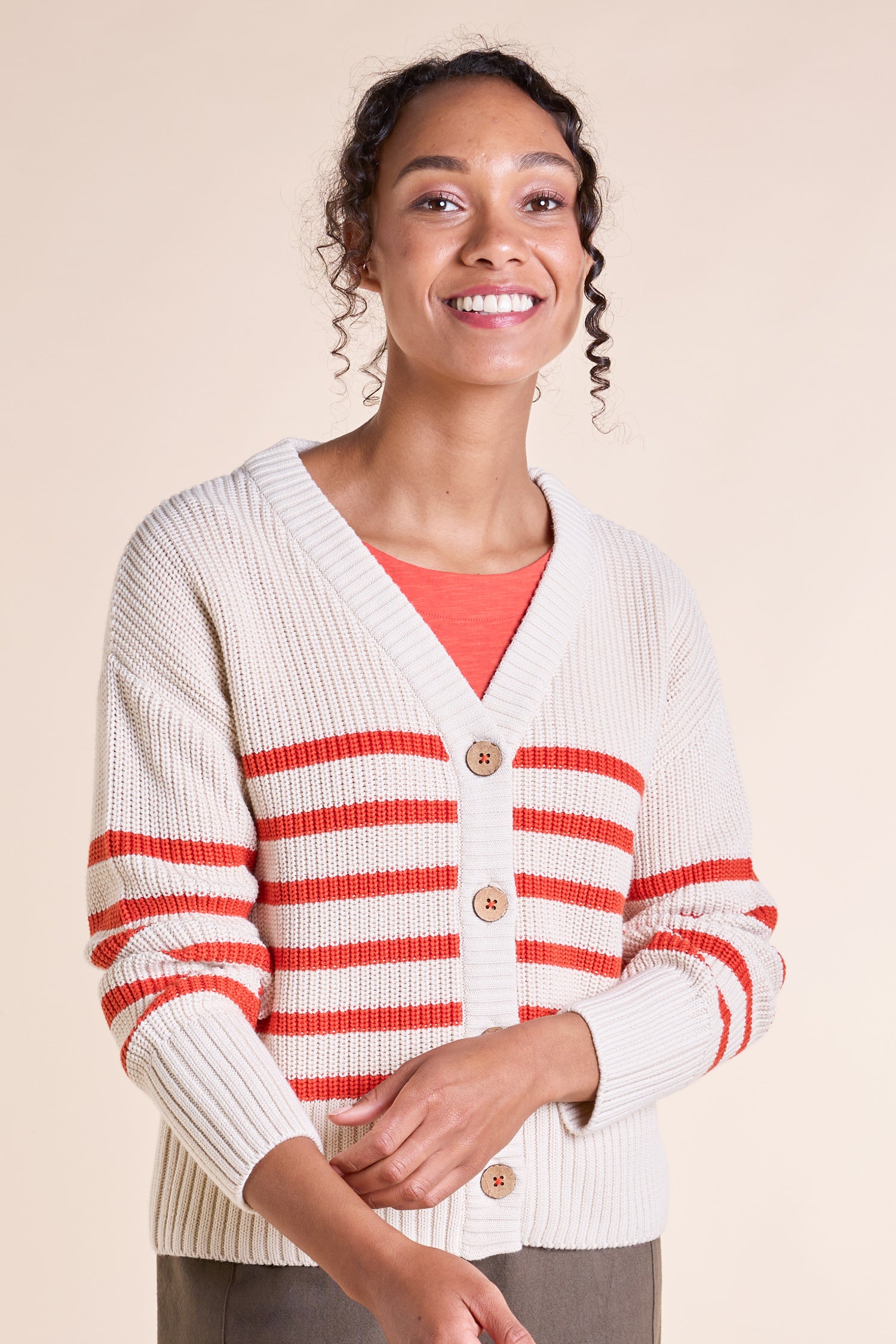 SS25 GOTS Organic Cotton Striped Cardi - Orange