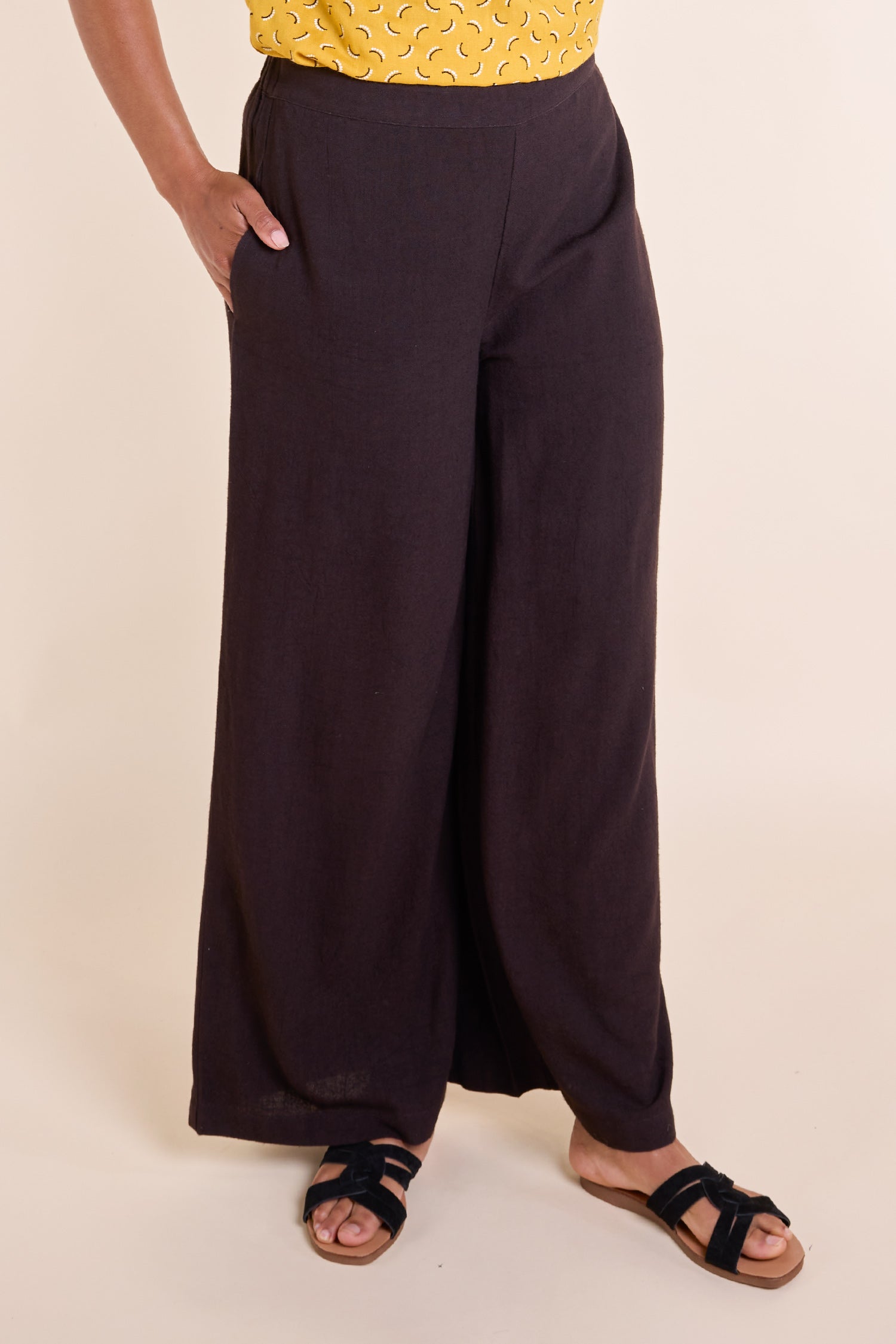 SS25 Linen Wide Leg Trousers - Chocolate