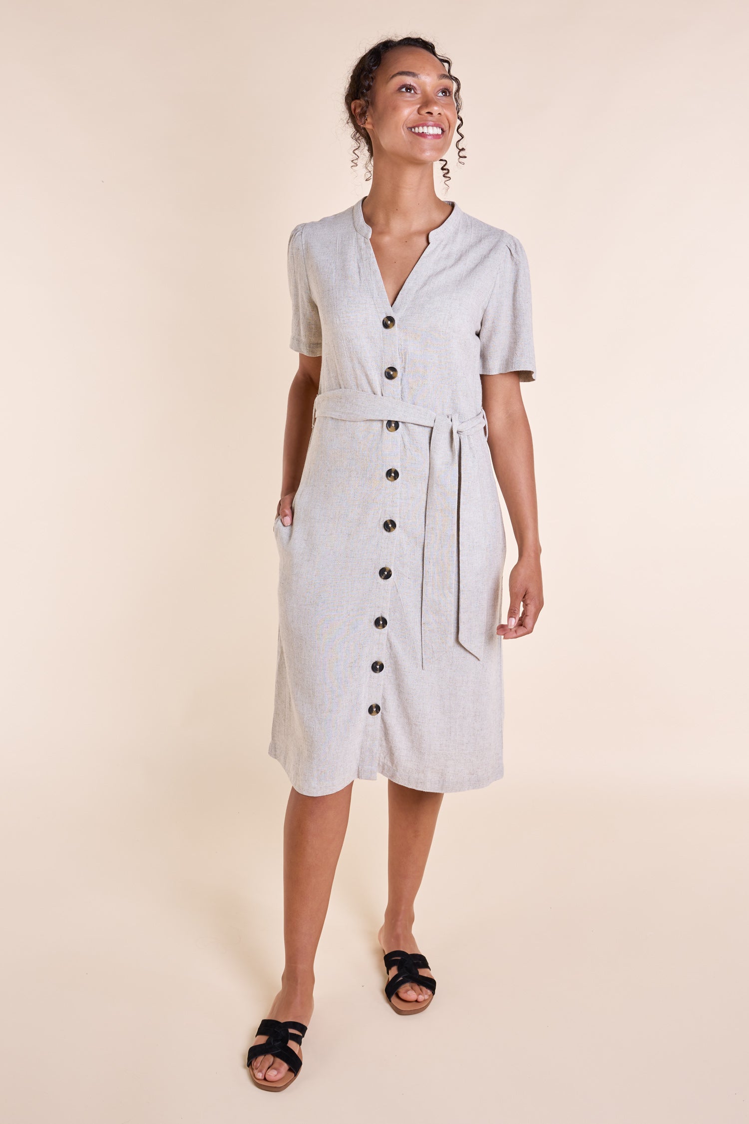 SS25 Button Through Linen Dress - Natural