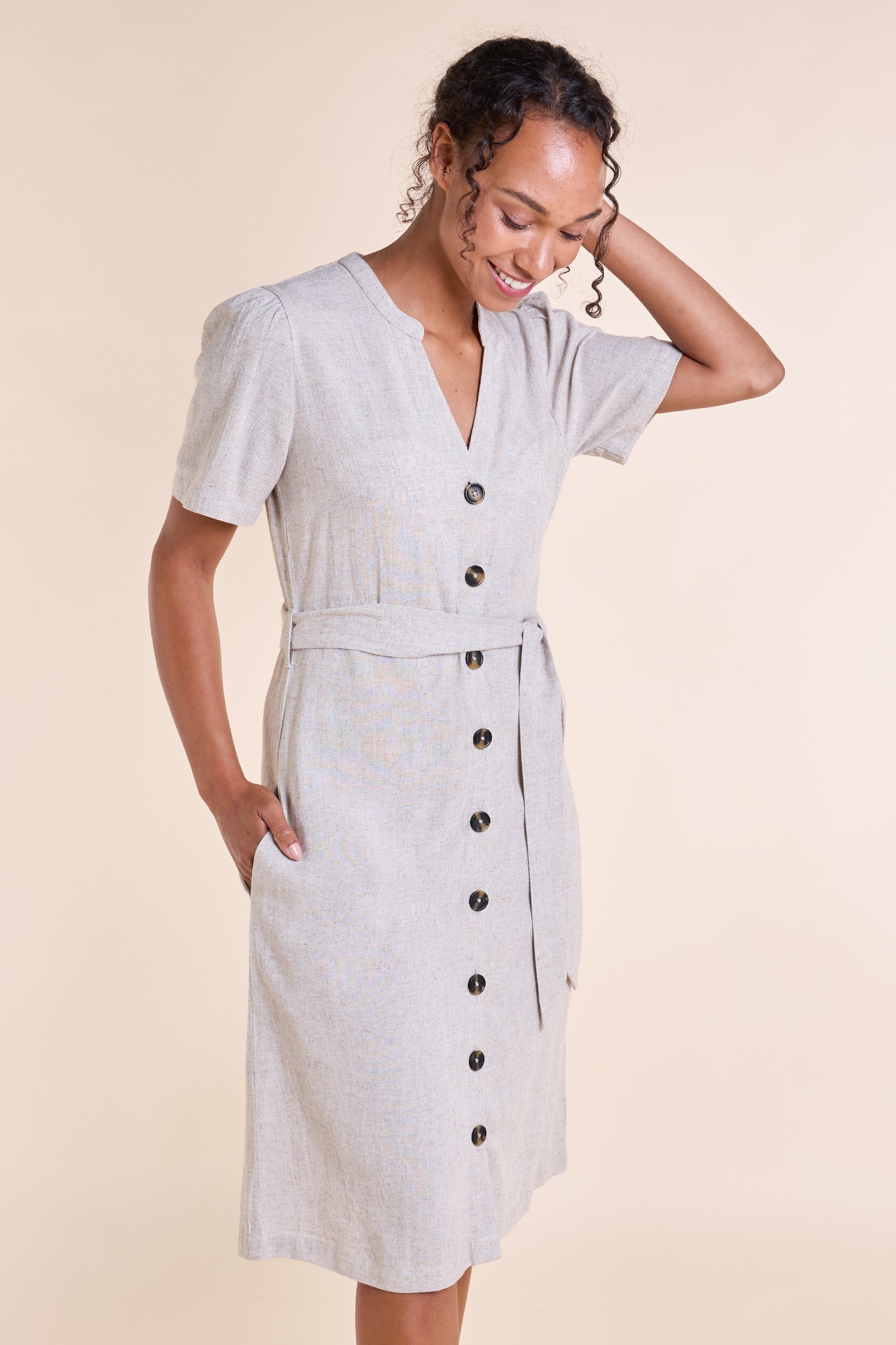 SS25 Button Through Linen Dress - Natural