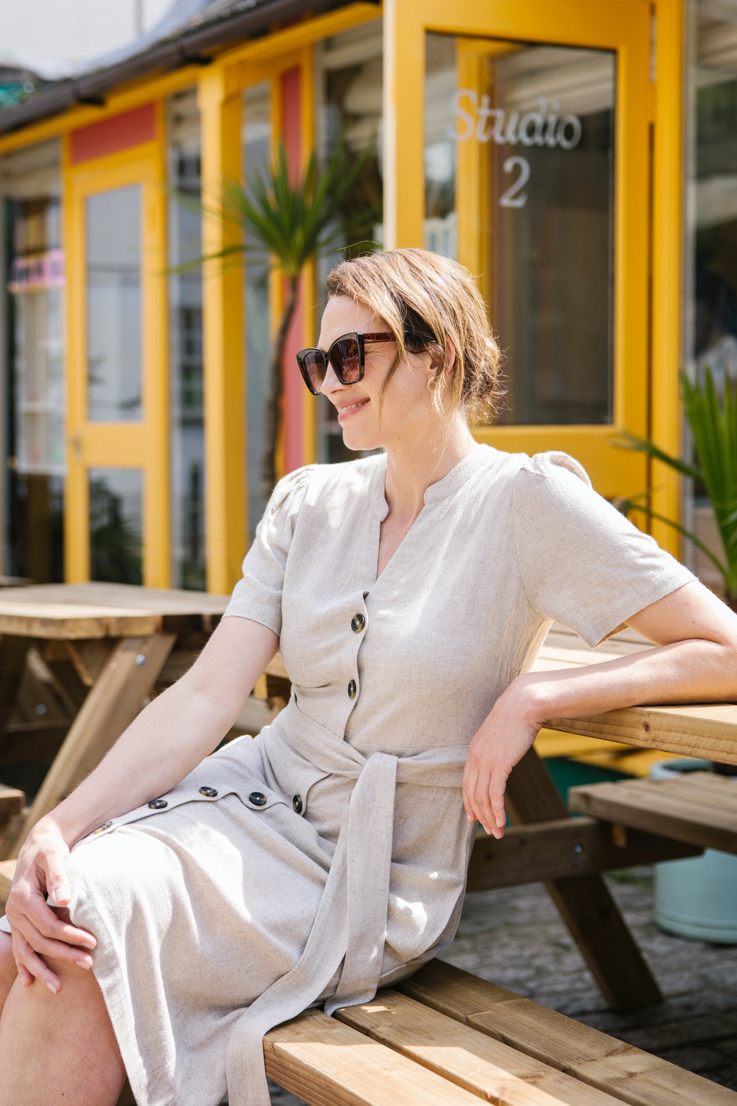 SS25 Button Through Linen Dress - Natural SS25 Button Through Linen Dress - Natural