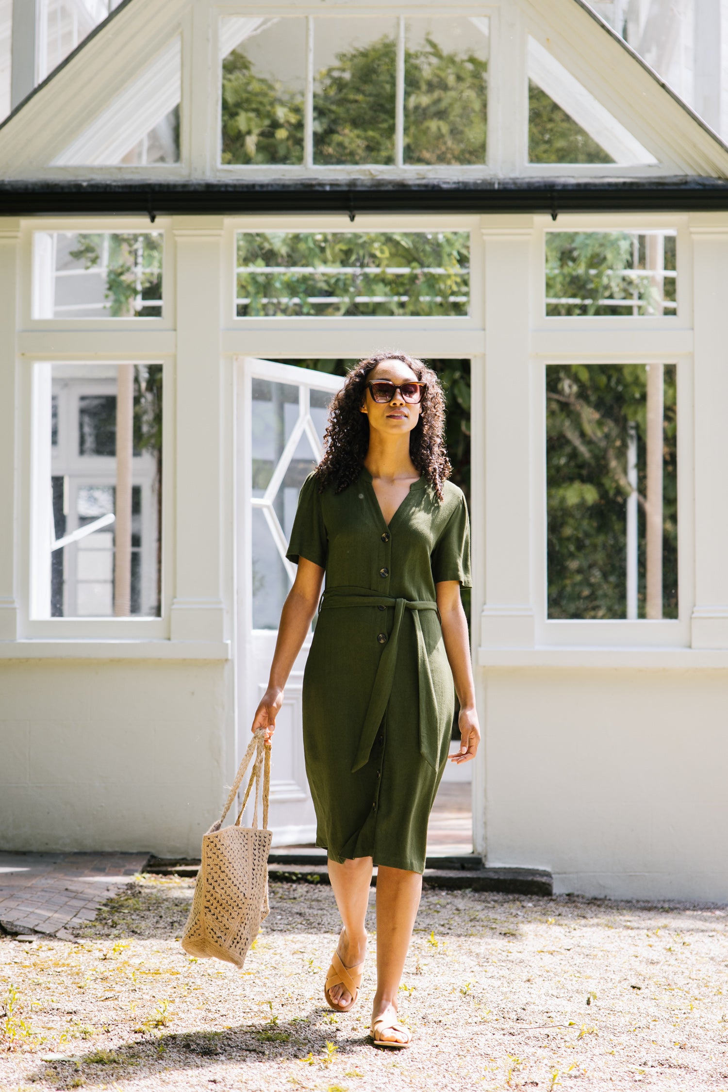 SS25 Button Through Linen Dress - Seaweed SS25 Button Through Linen Dress - Seaweed