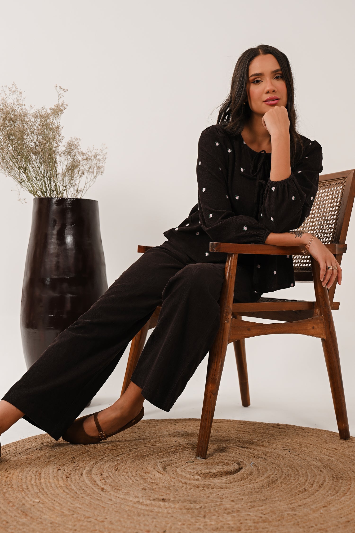 AW26 Needle Cord Plain Wide Leg Trousers - Chocolate