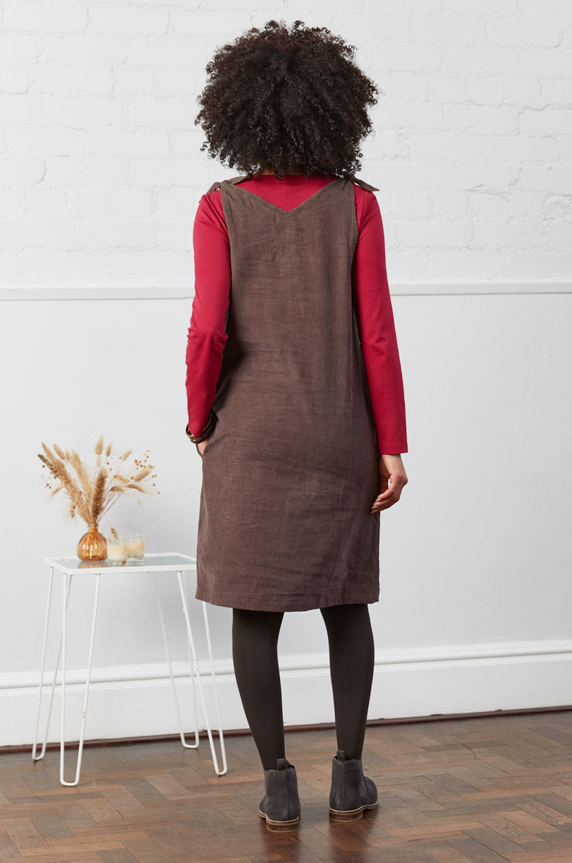 Cotton Tie Shoulder Needlecord Pinafore Dress