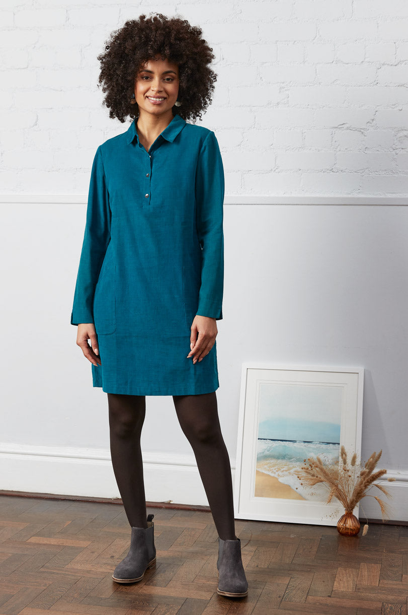 Cotton Plain Needlecord Tunic Dress