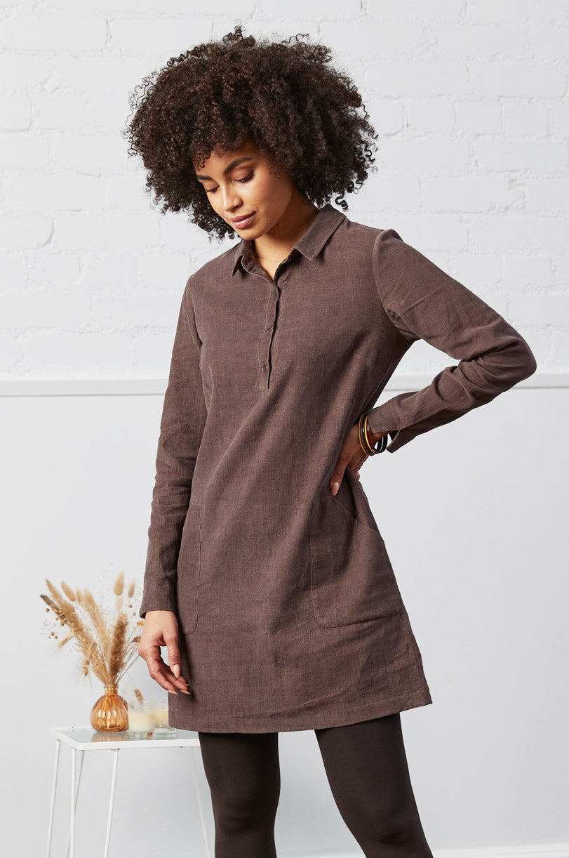 Cotton Plain Needlecord Tunic Dress