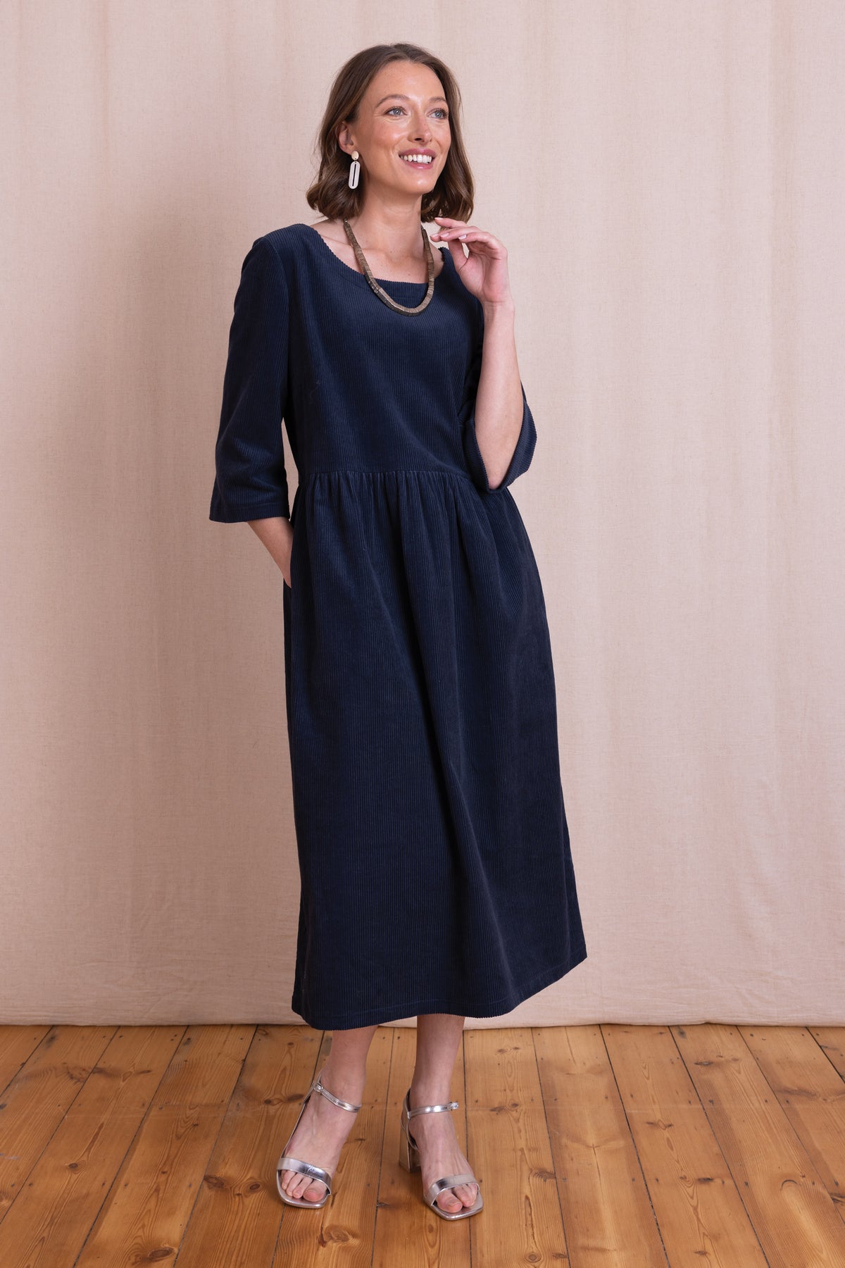 AW26 Chunky Cord Midi Dress - Navy