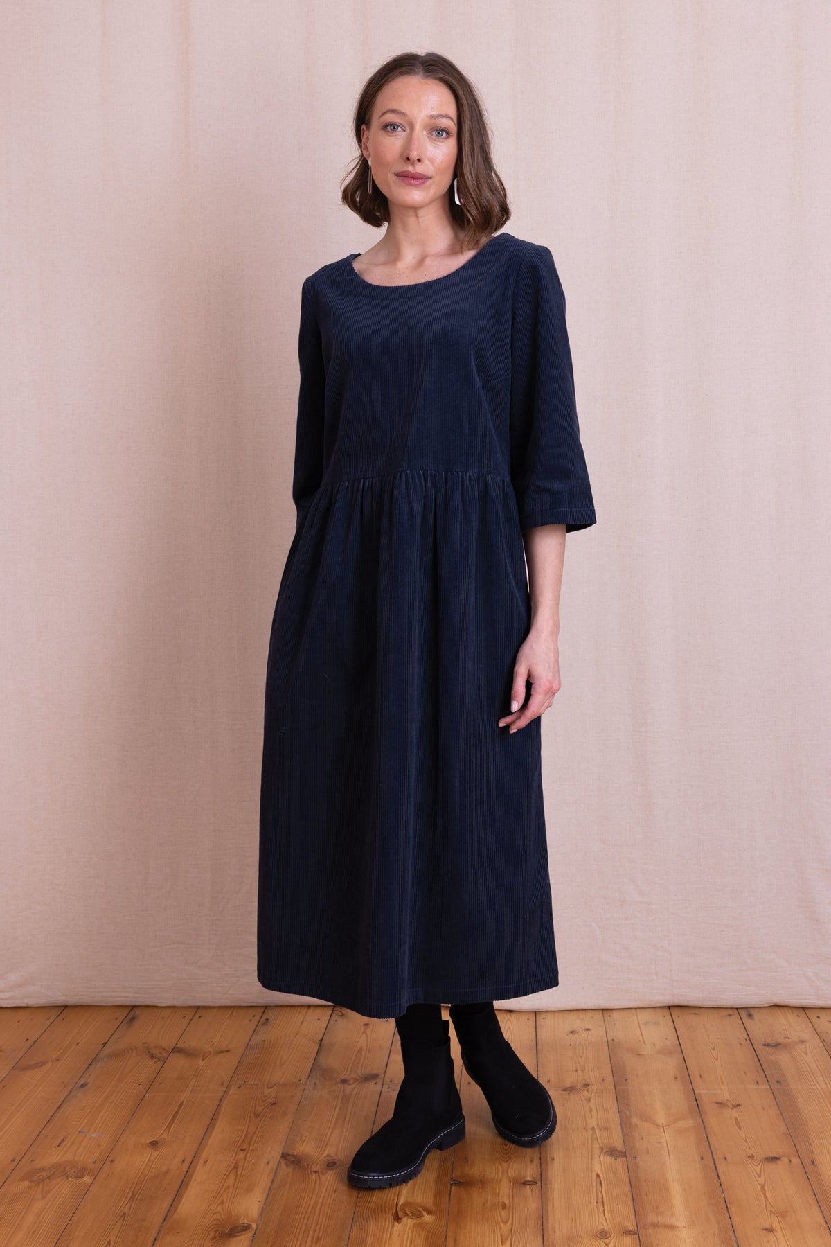 AW26 Chunky Cord Midi Dress - Navy