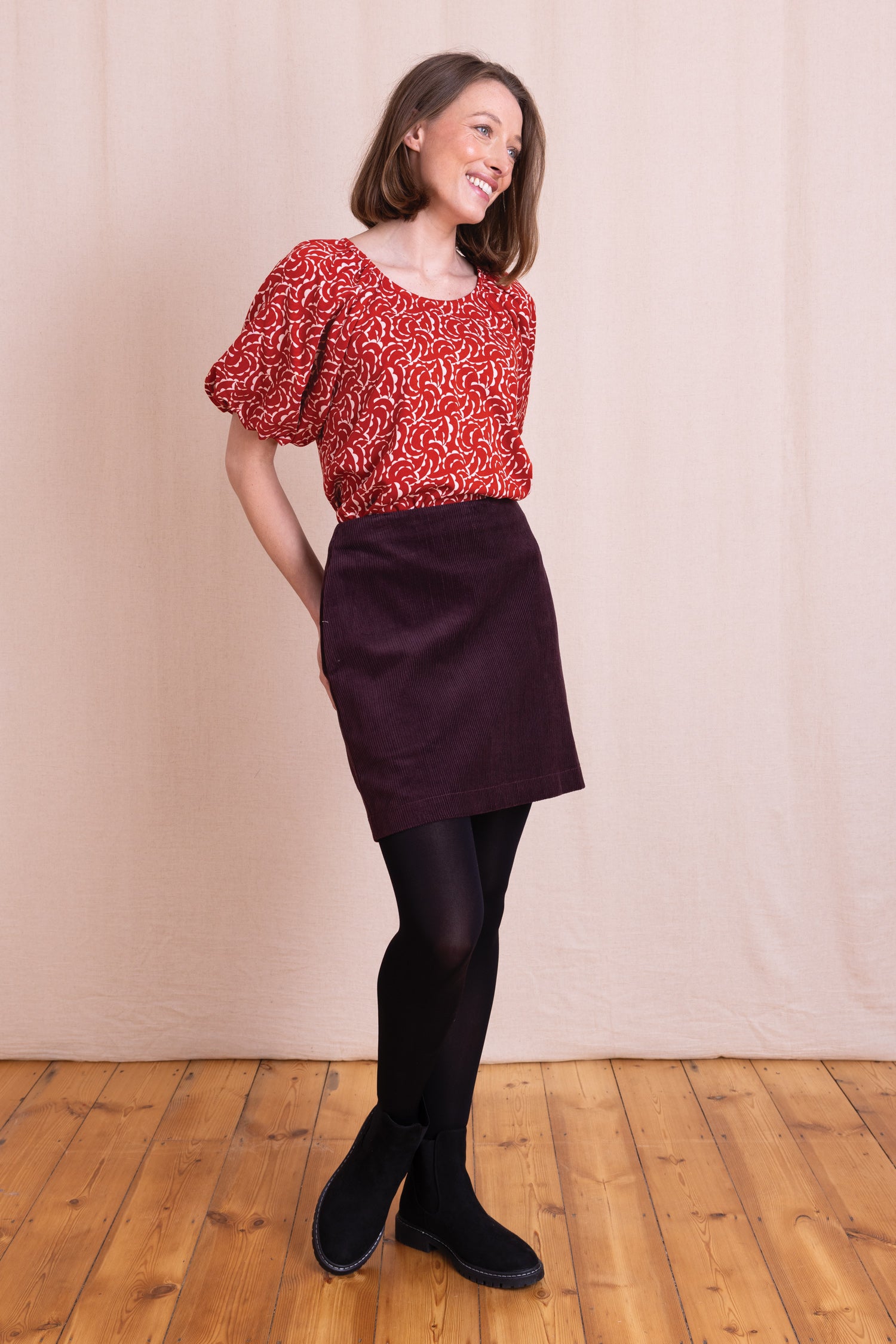 AW26 Chunky Cord Mini Skirt - Burgandy