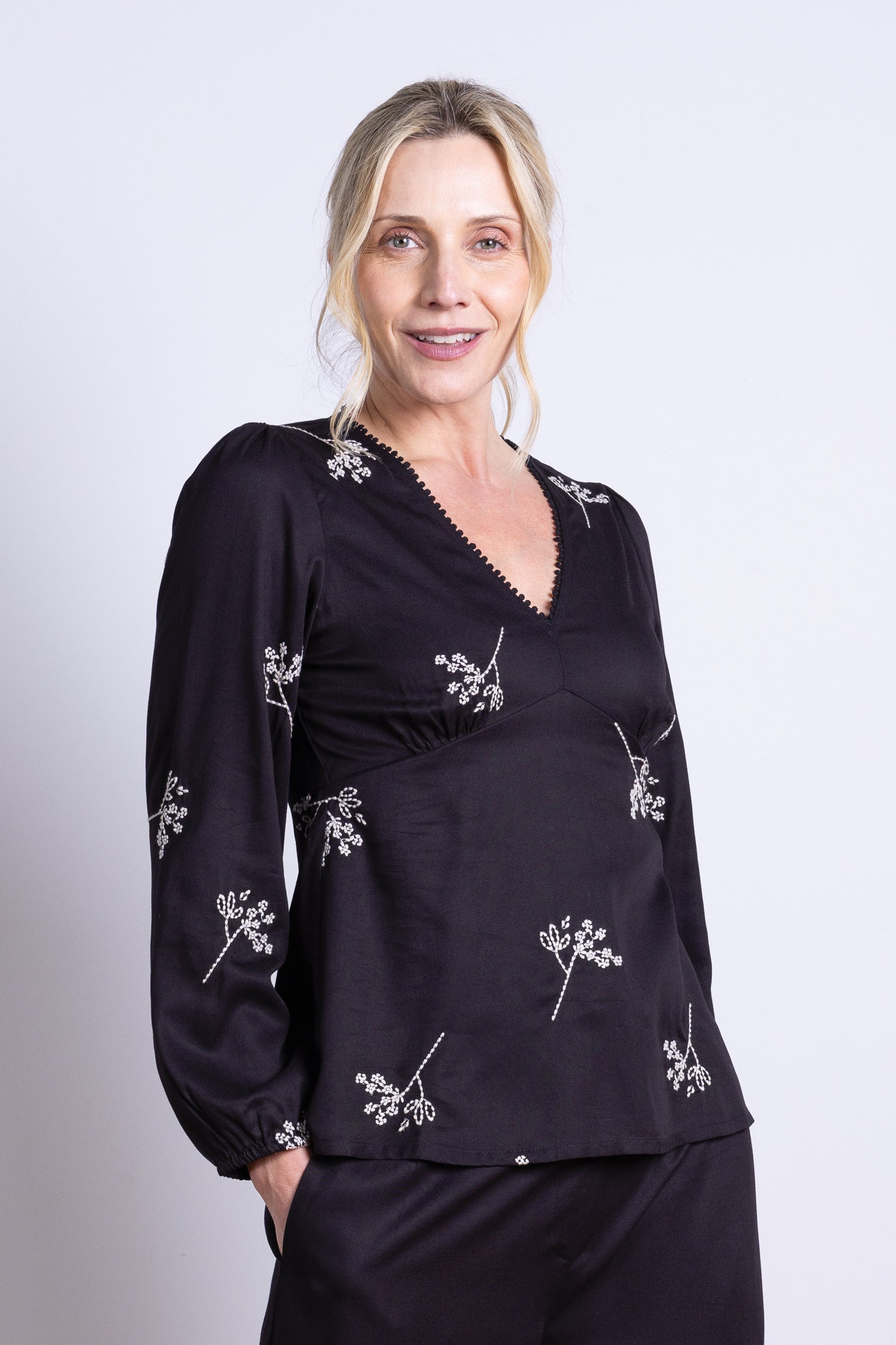 AW25 Embroidered Tea Blouse - Black