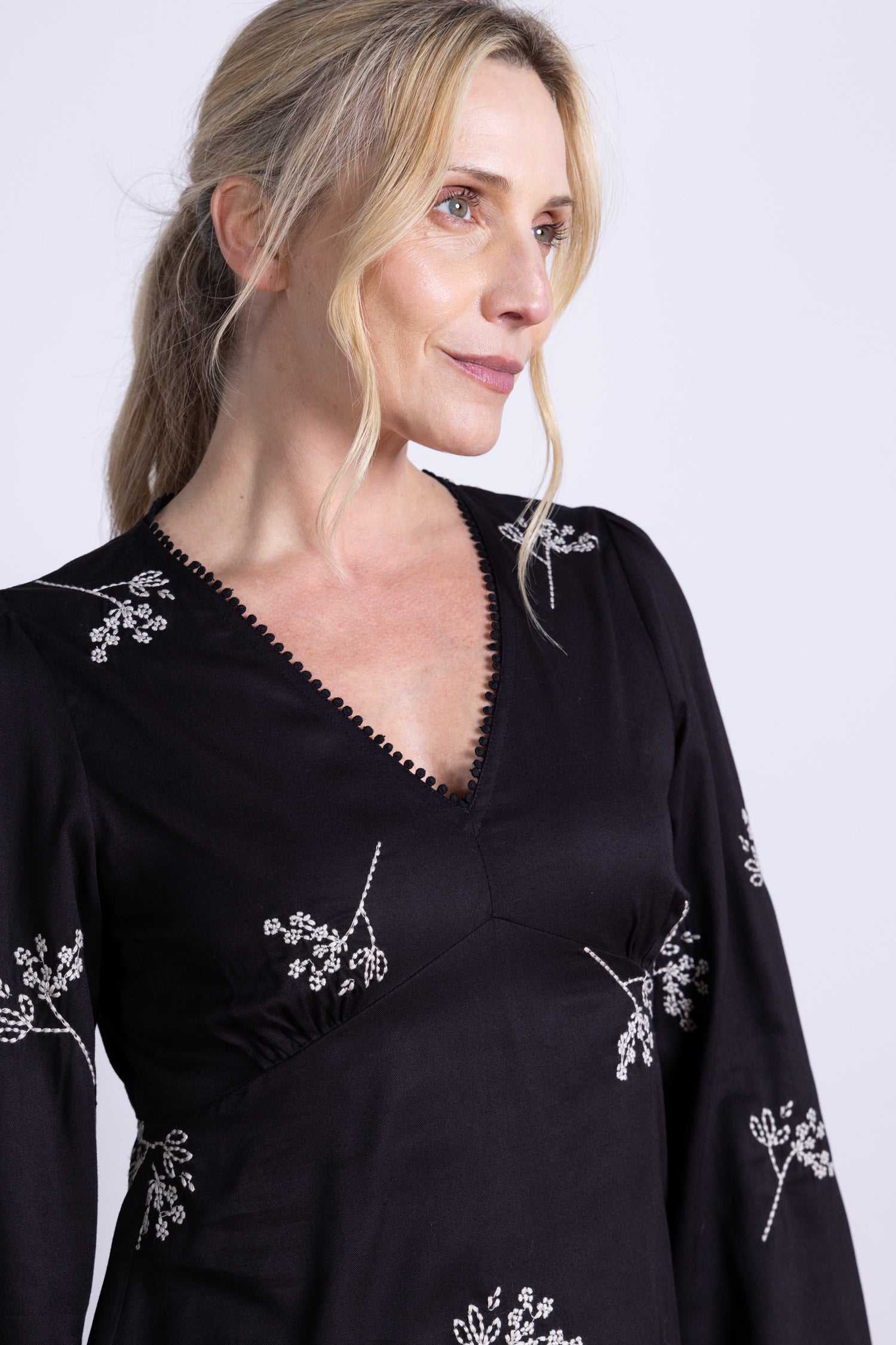 AW25 Embroidered Tea Blouse - Black