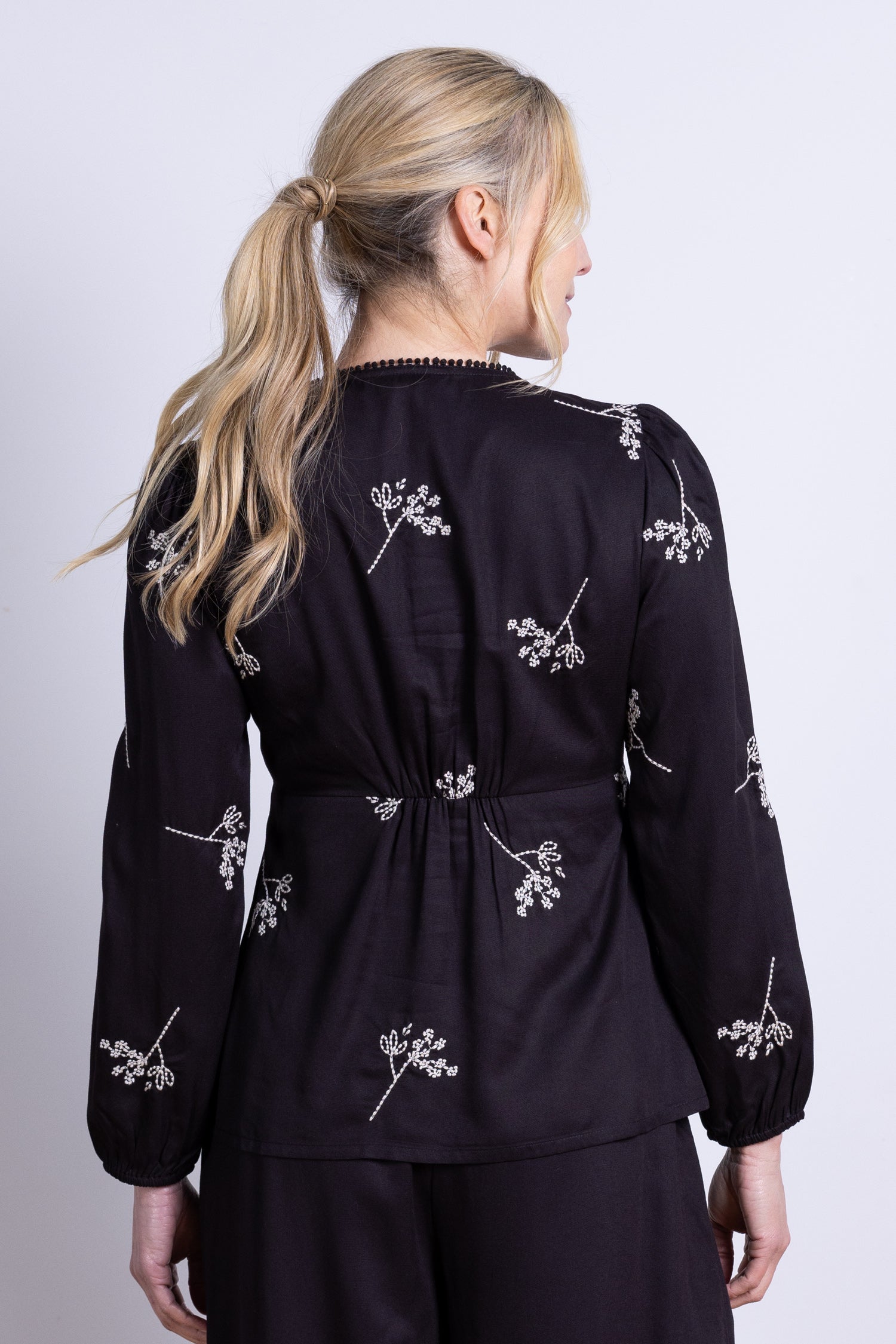 AW25 Embroidered Tea Blouse - Black