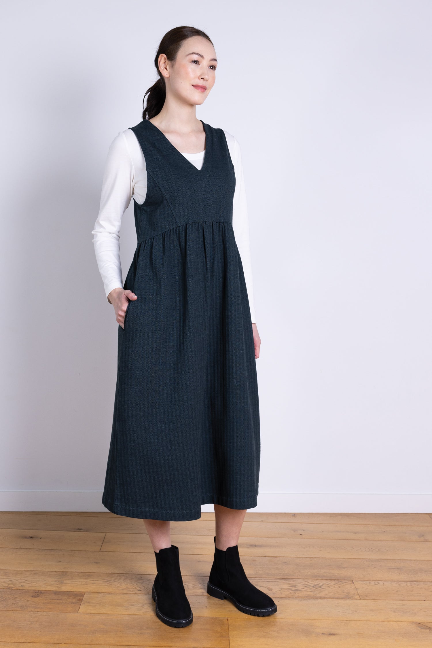 AW25 Jersey Pinafore Dress - Midnight