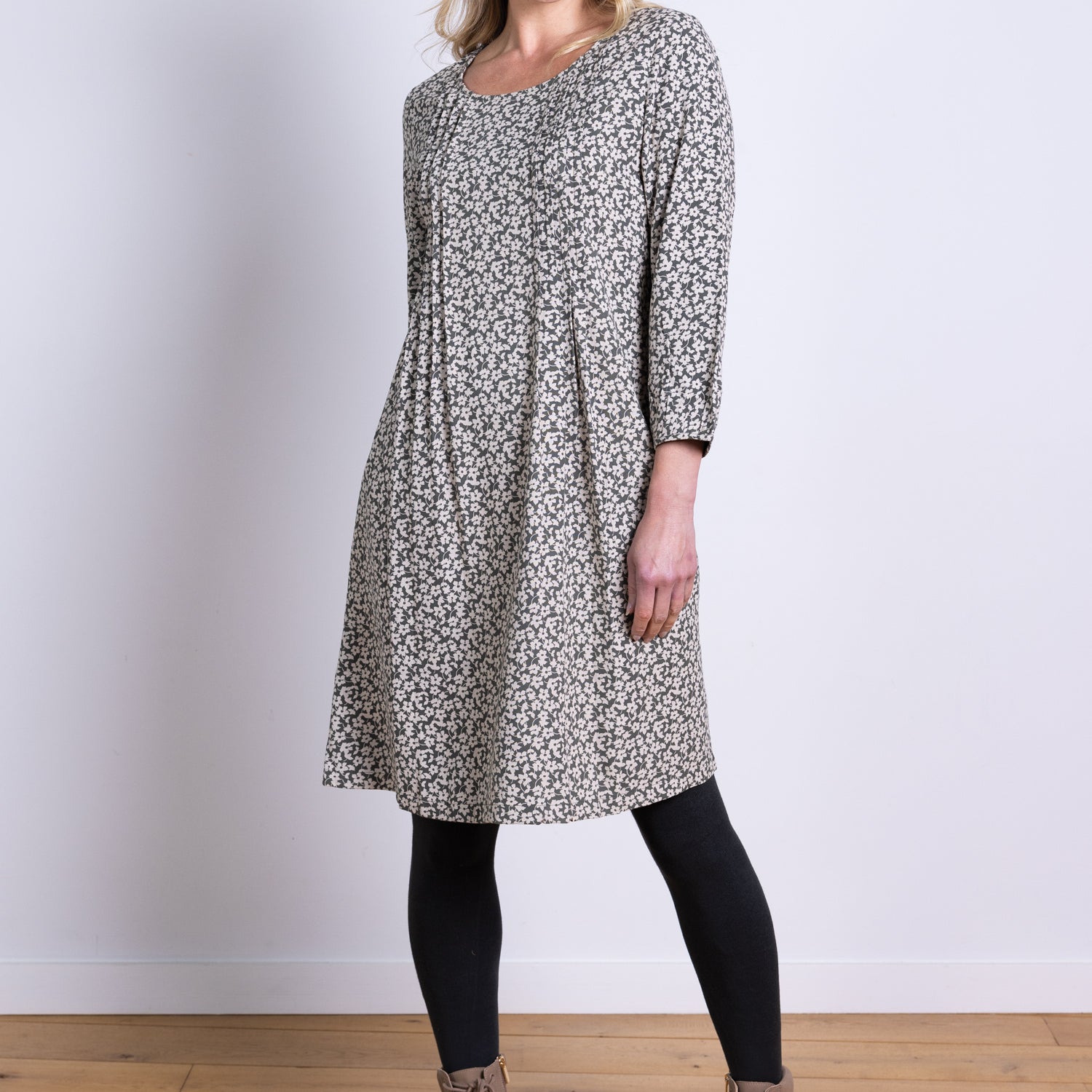 AW25 Pintuck Tunic Dress - Buff