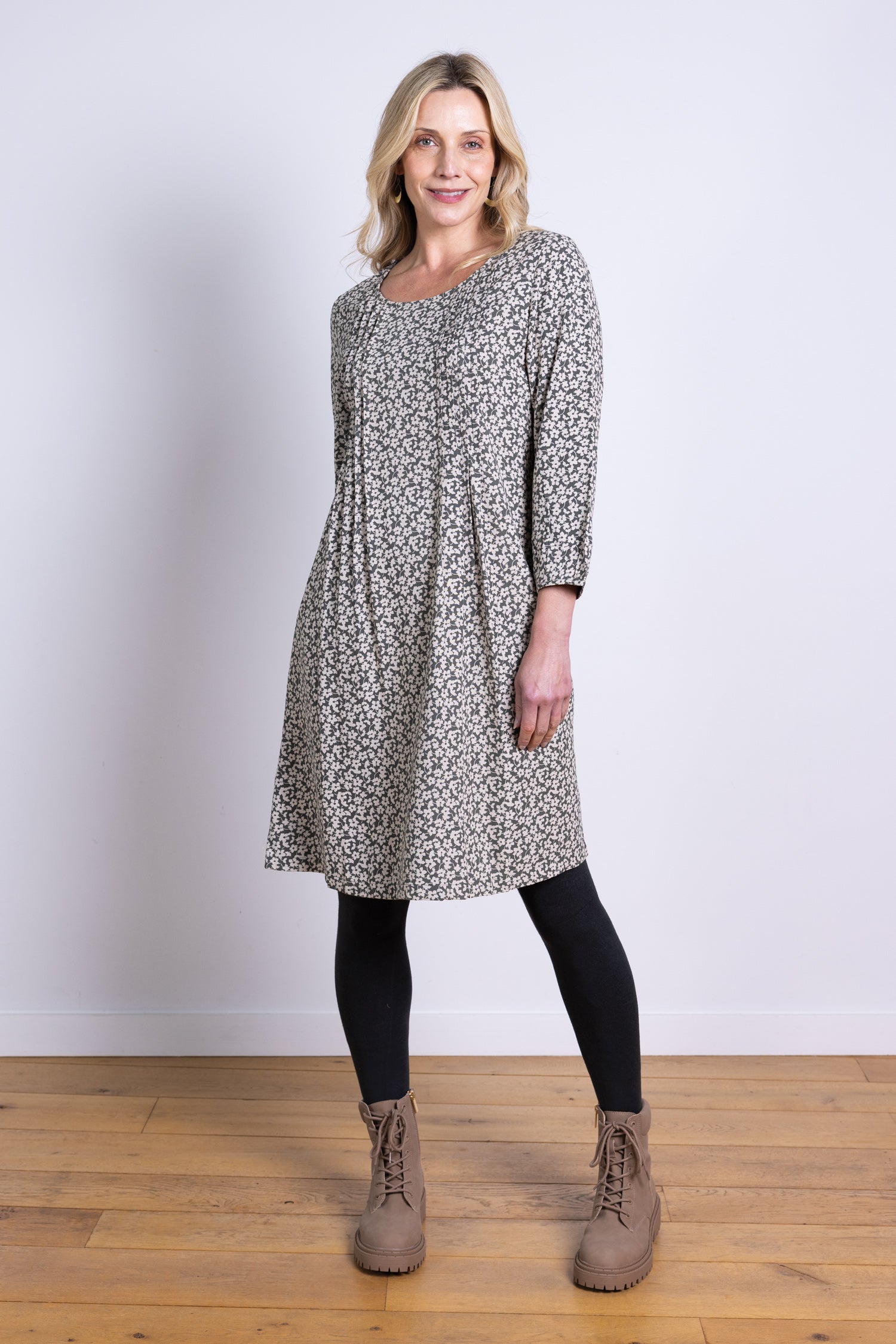 AW25 Pintuck Tunic Dress - Buff