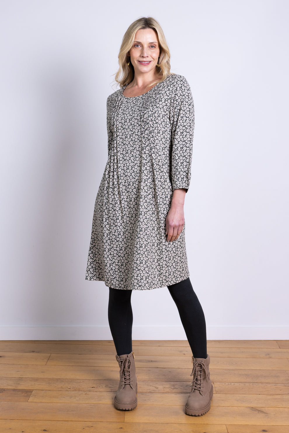 AW25 Pintuck Tunic Dress - Buff
