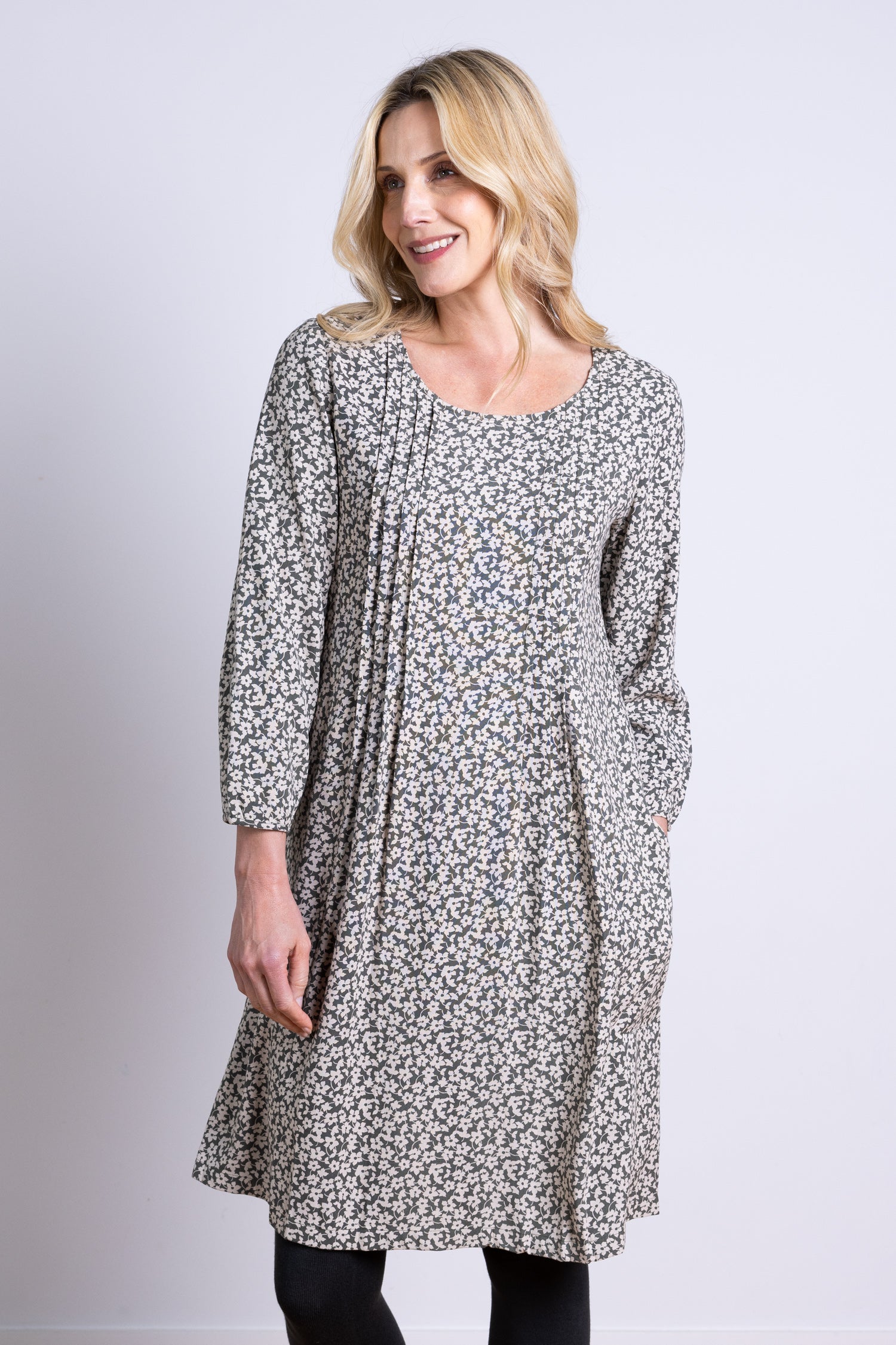 AW25 Pintuck Tunic Dress - Buff