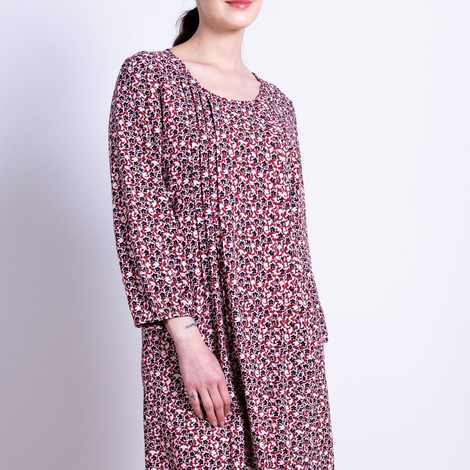 AW25 Pintuck Tunic Dress - Red