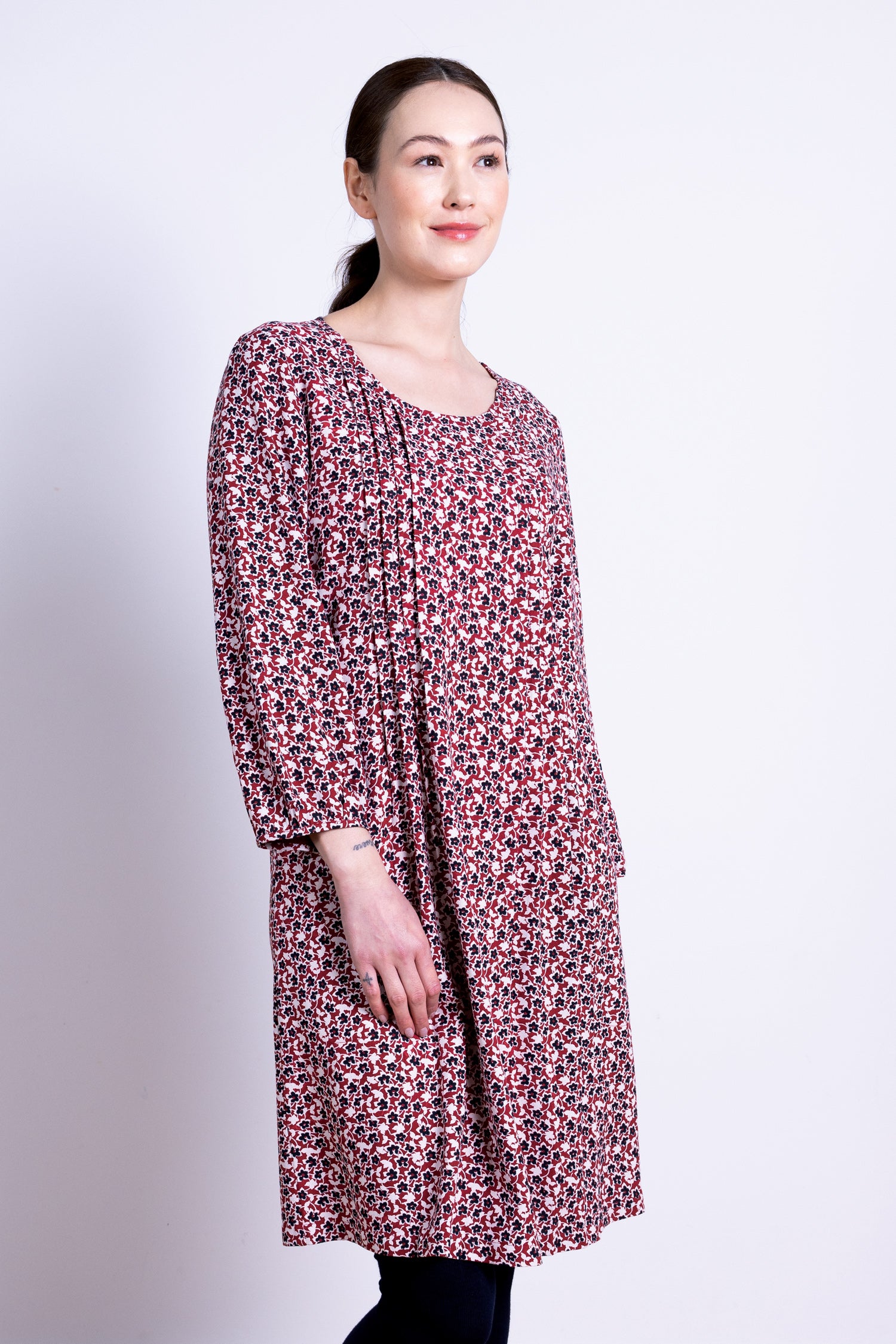 AW25 Pintuck Tunic Dress - Red