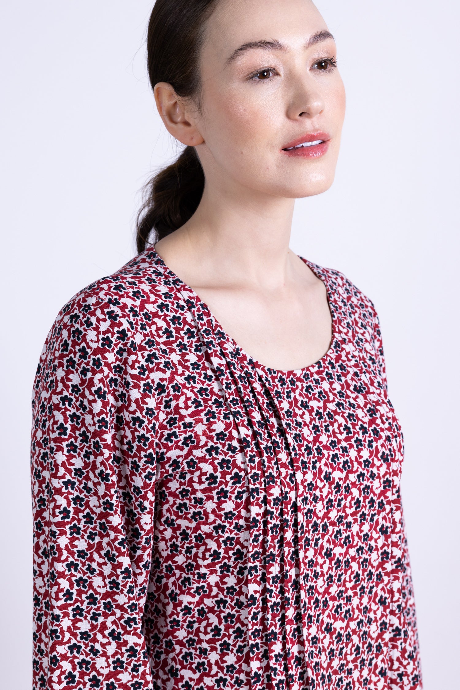 AW25 Pintuck Tunic Dress - Red