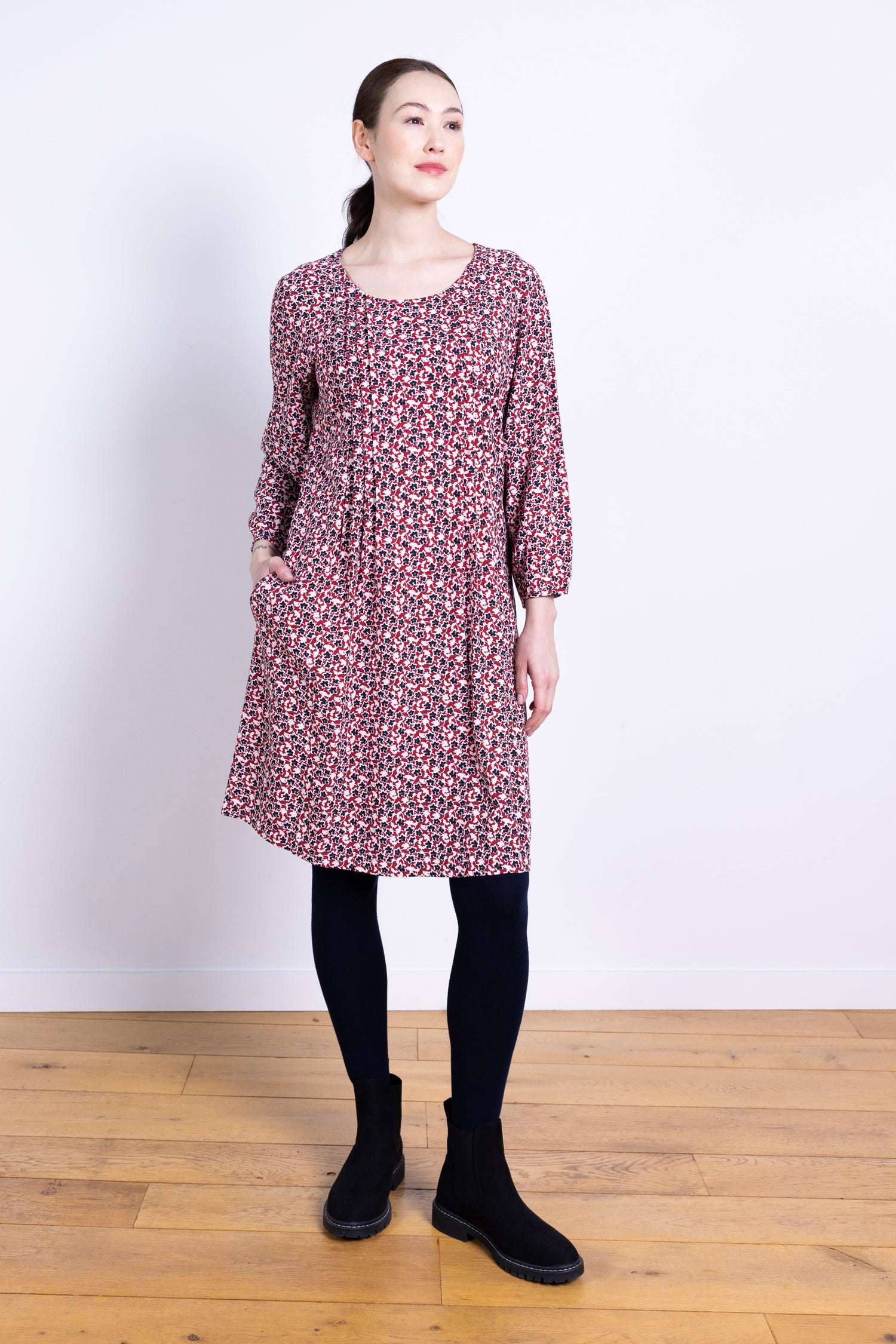 AW25 Pintuck Tunic Dress - Red