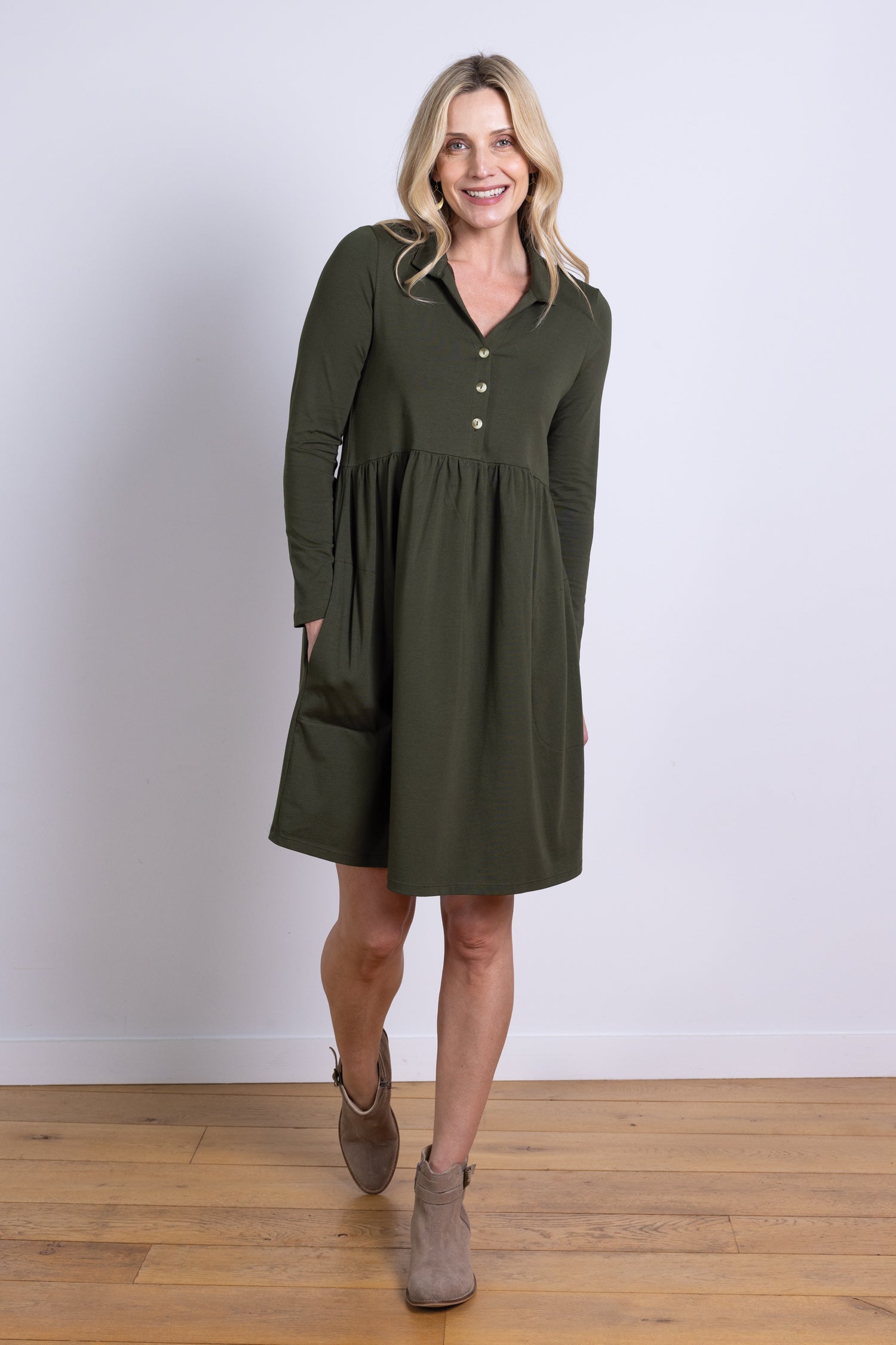 AW25 Long Sleeve Tunic Dress - Juniper