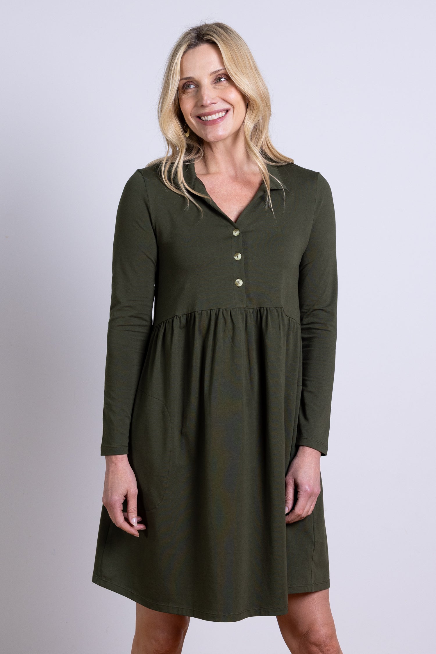 AW25 Long Sleeve Tunic Dress - Juniper