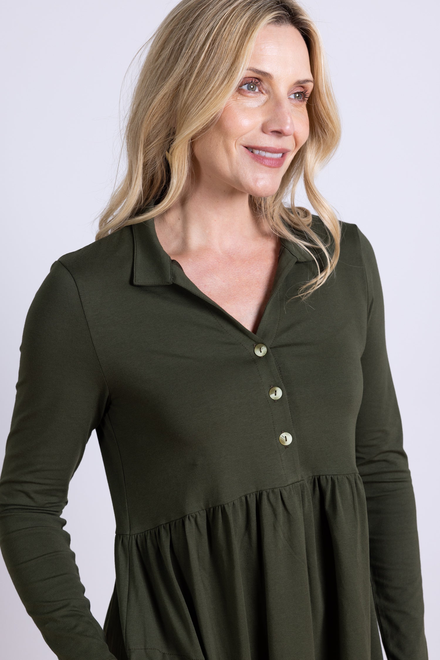AW25 Long Sleeve Tunic Dress - Juniper