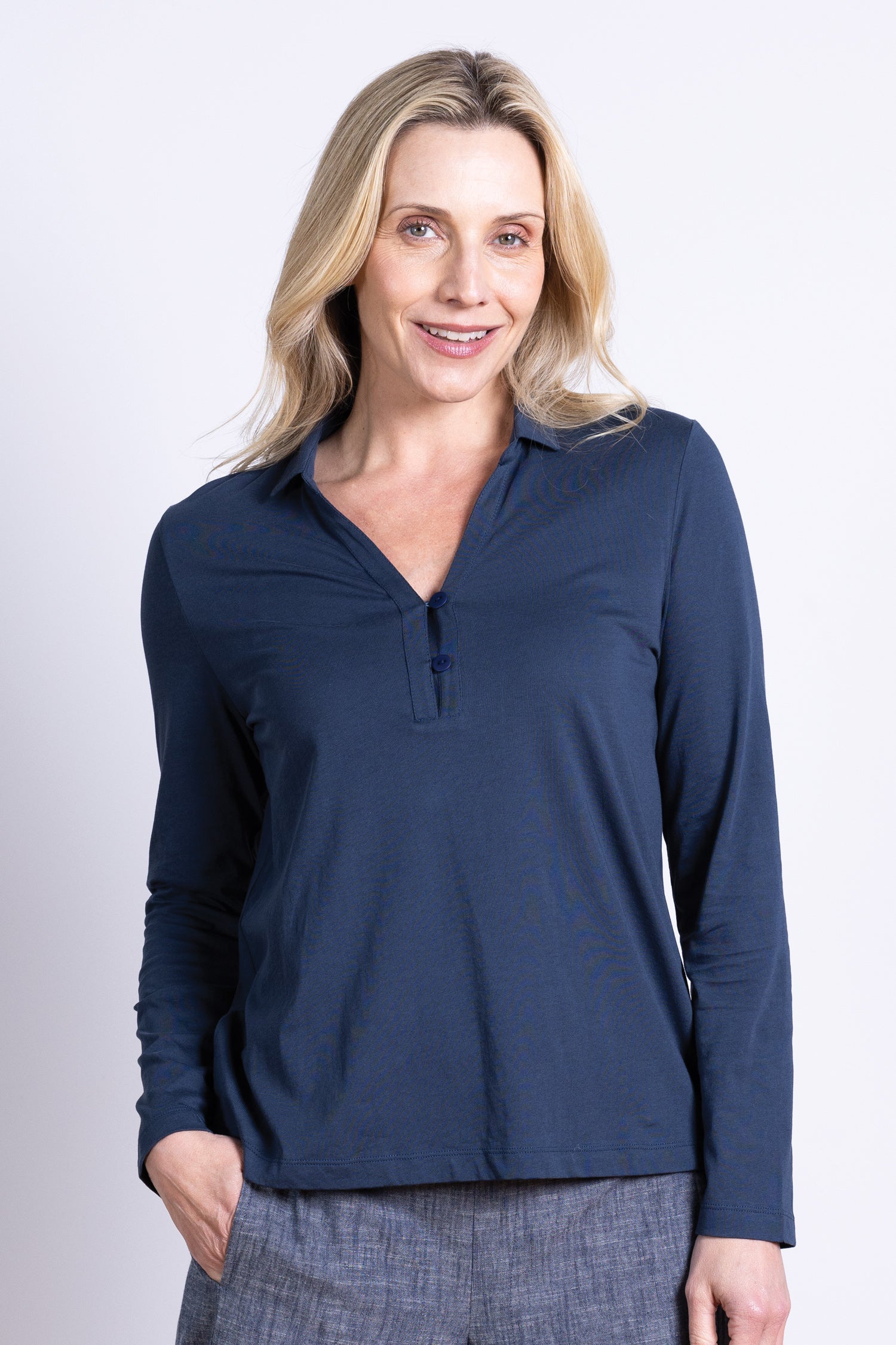 AW25 Collared Jersey Top - Oxford