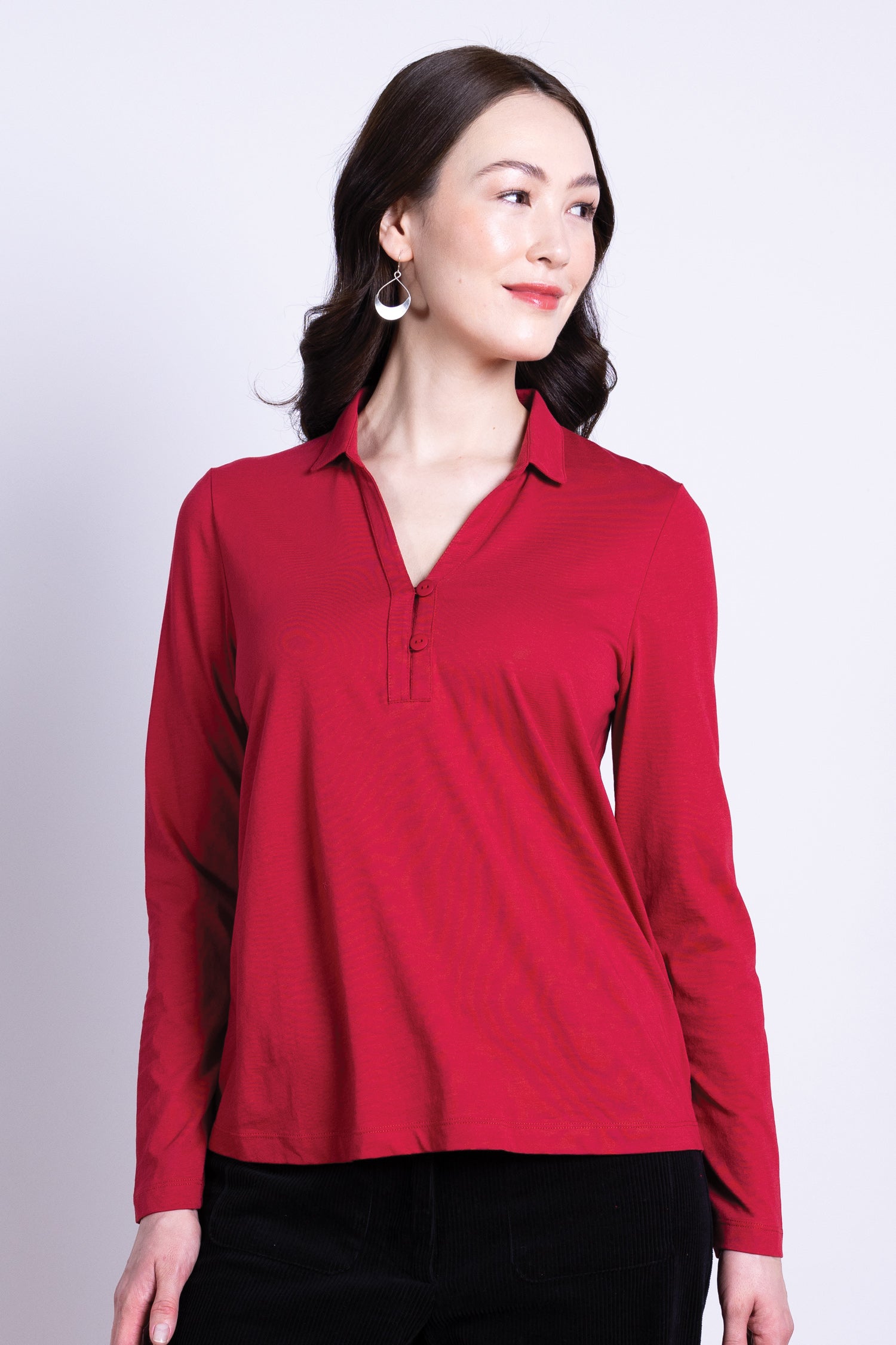 AW25 Collared Jersey Top - Scarlet