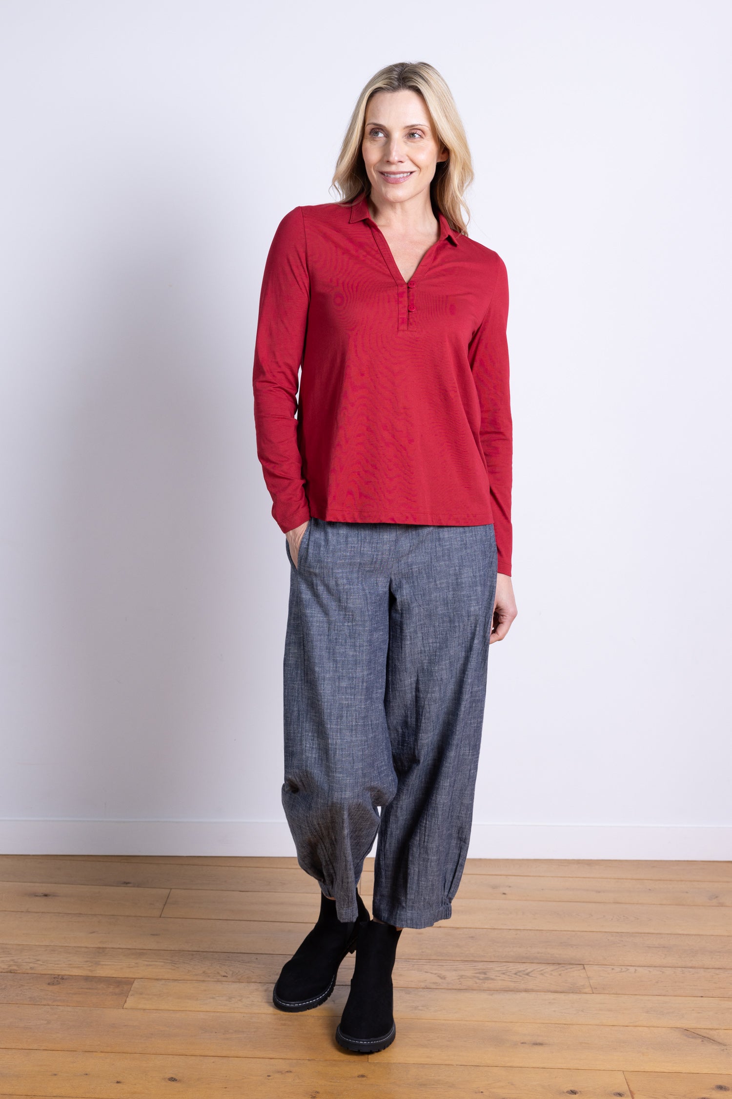 AW25 Collared Jersey Top - Scarlet