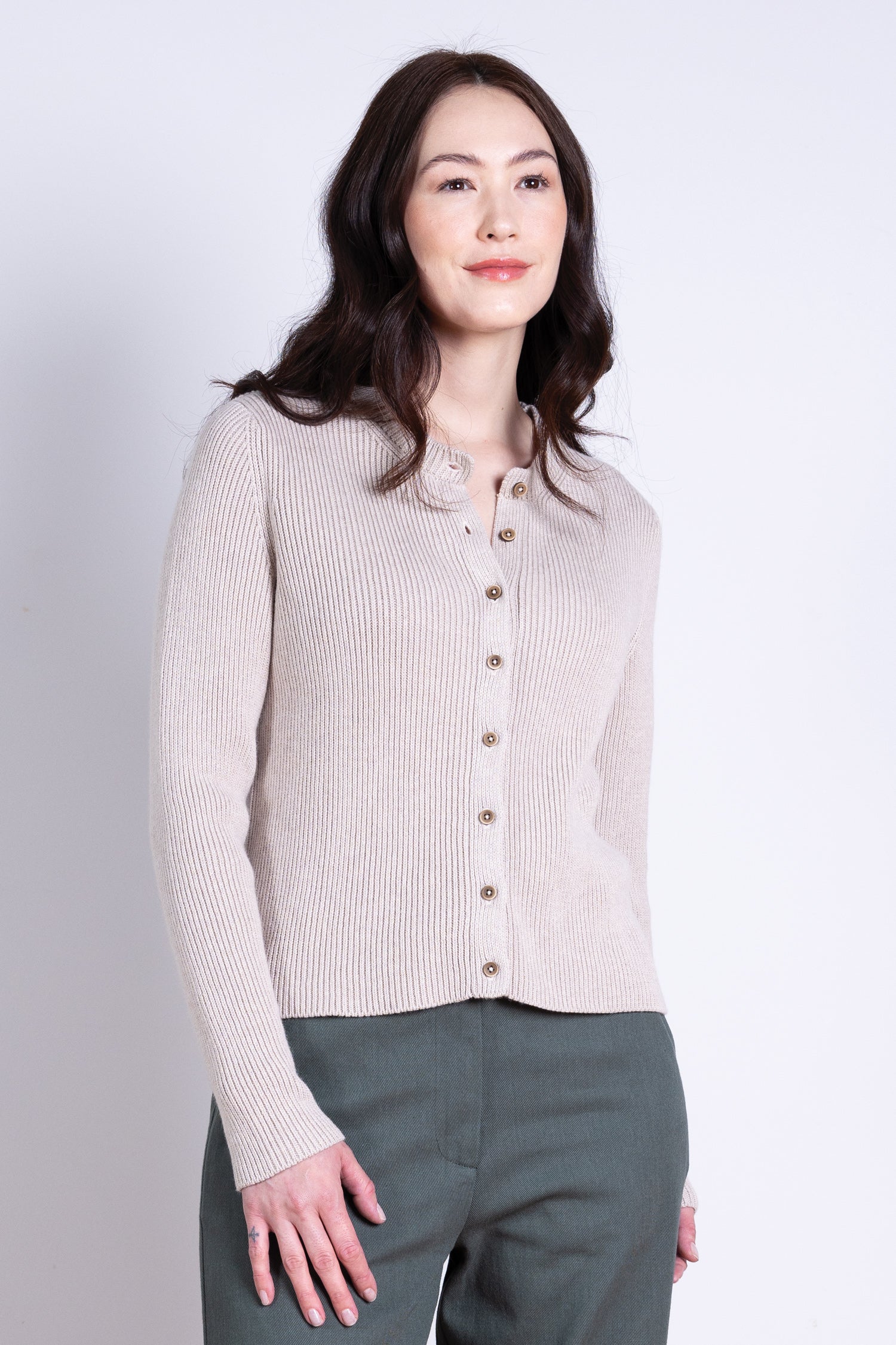 AW25 Button Through Cardi - Sand