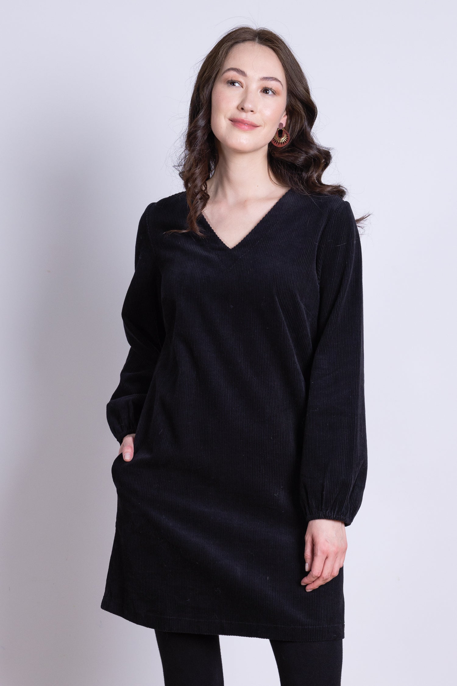 AW25 Gathered Cuff Tunic Dress - Black
