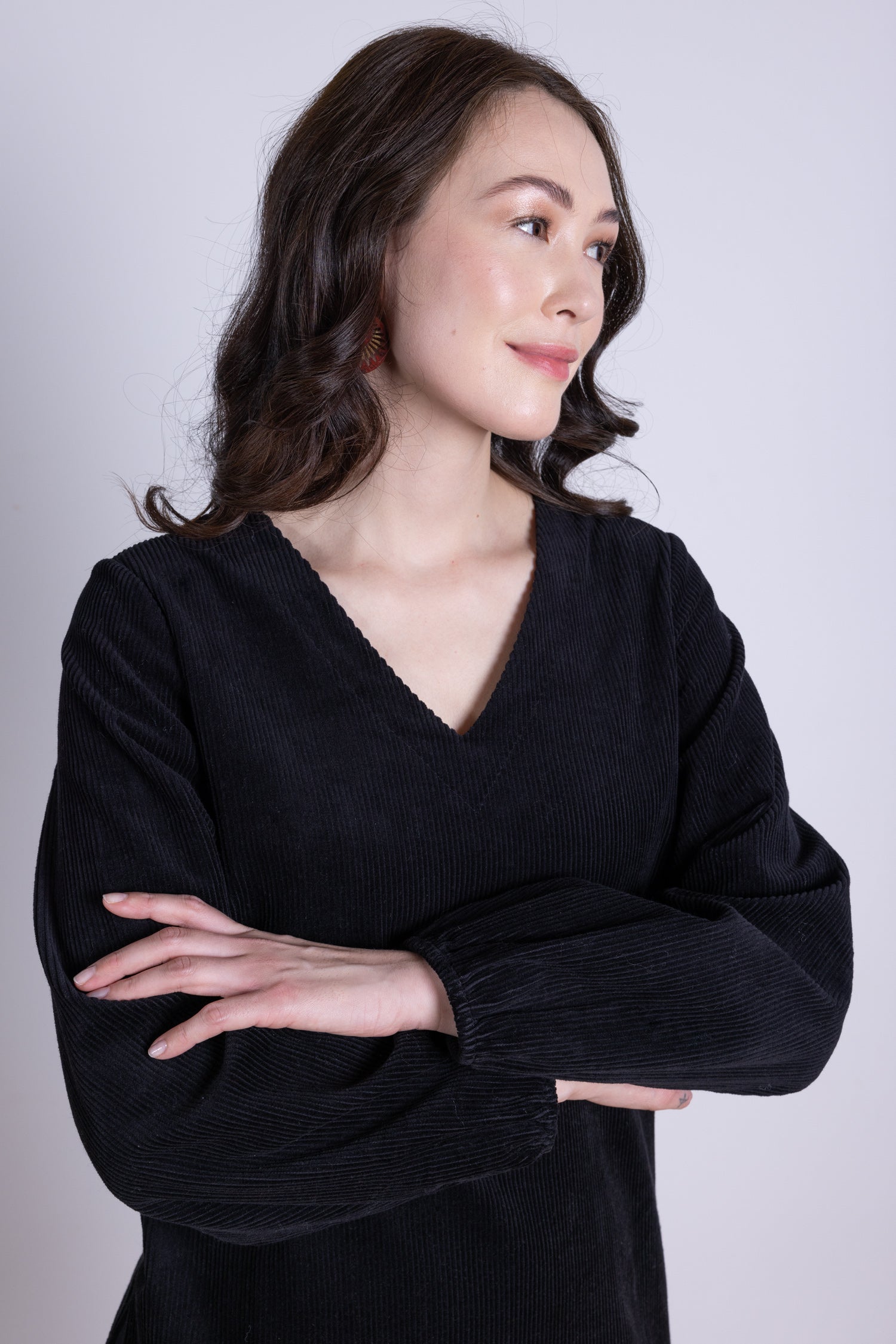 AW25 Gathered Cuff Tunic Dress - Black