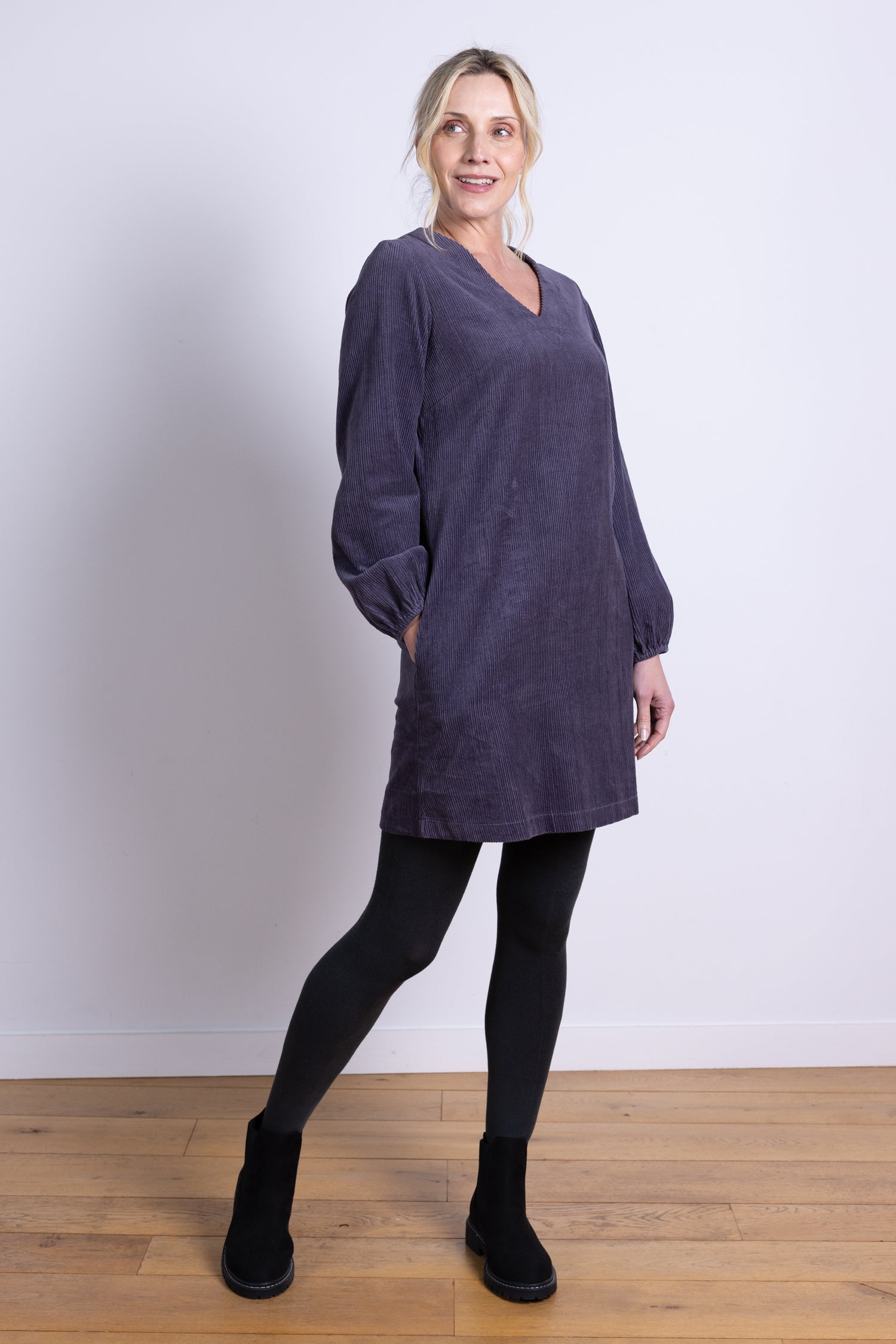 AW25 Gathered Cuff Tunic Dress - Plum