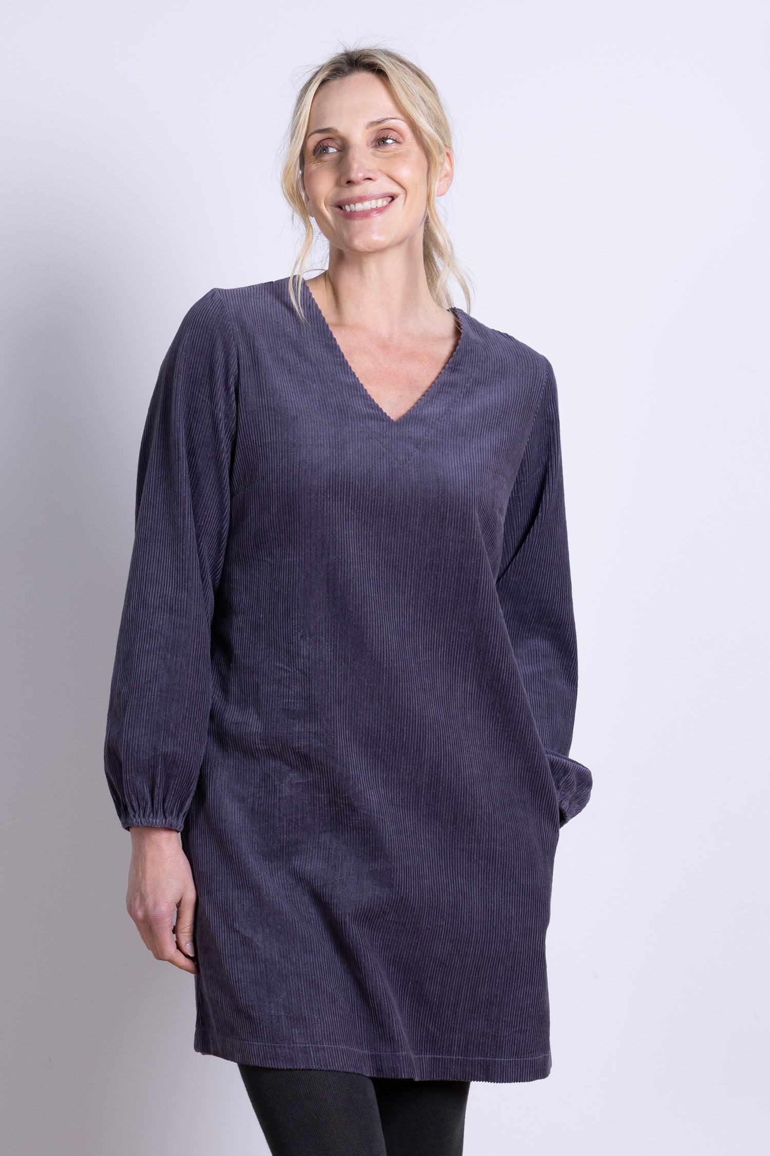 AW25 Gathered Cuff Tunic Dress - Plum