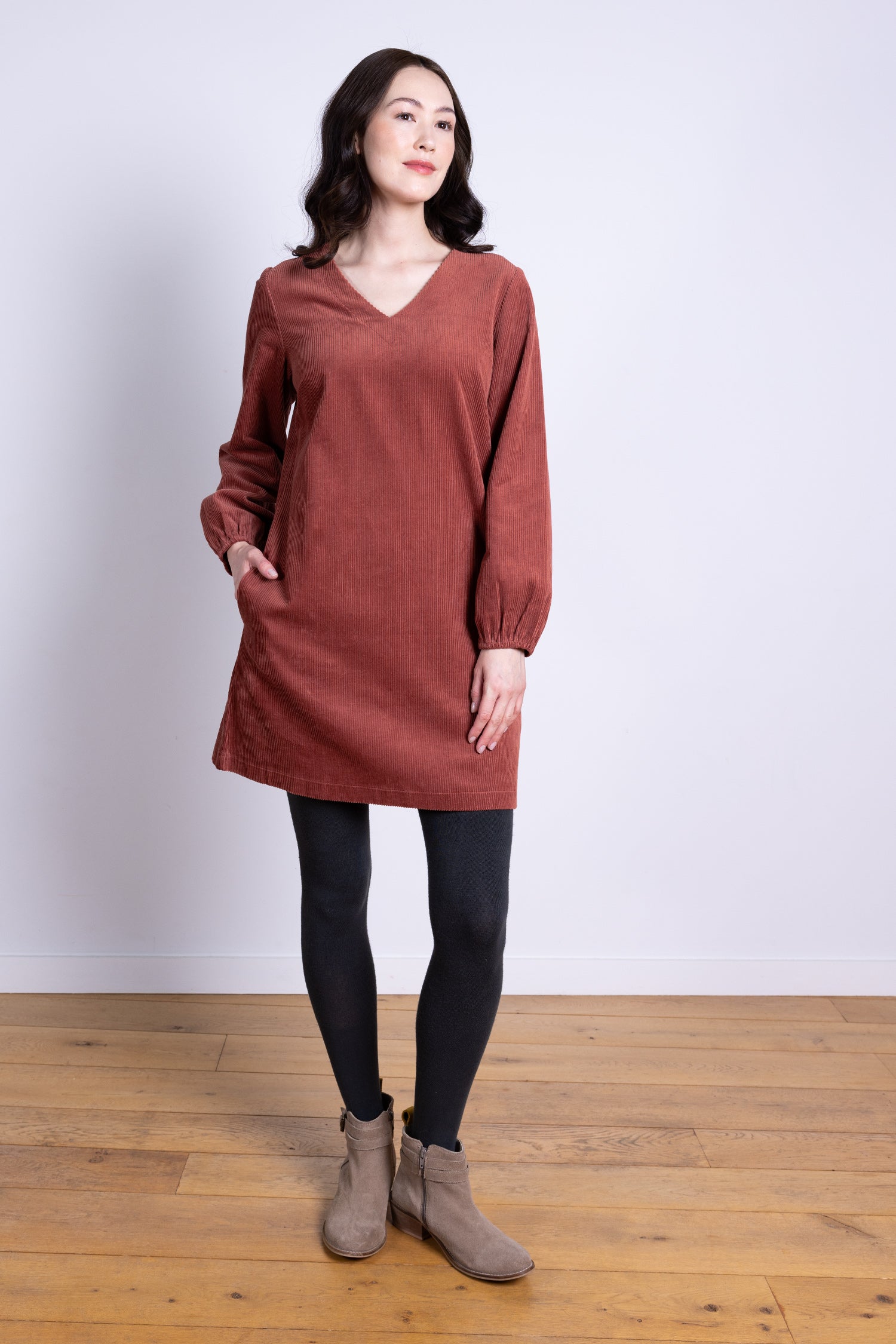 AW25 Gathered Cuff Tunic Dress - Rose