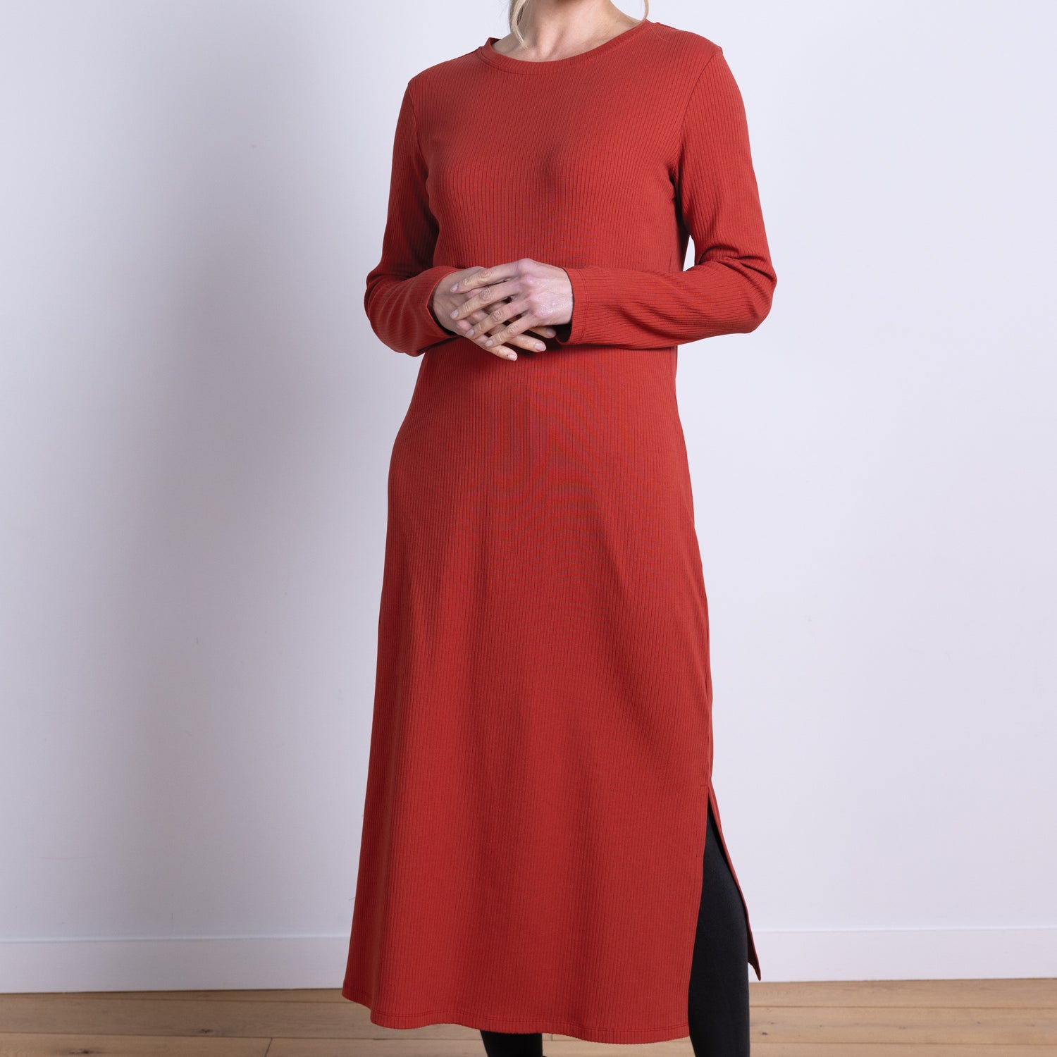 AW25 Rib Jersey Midi Dress - Rust
