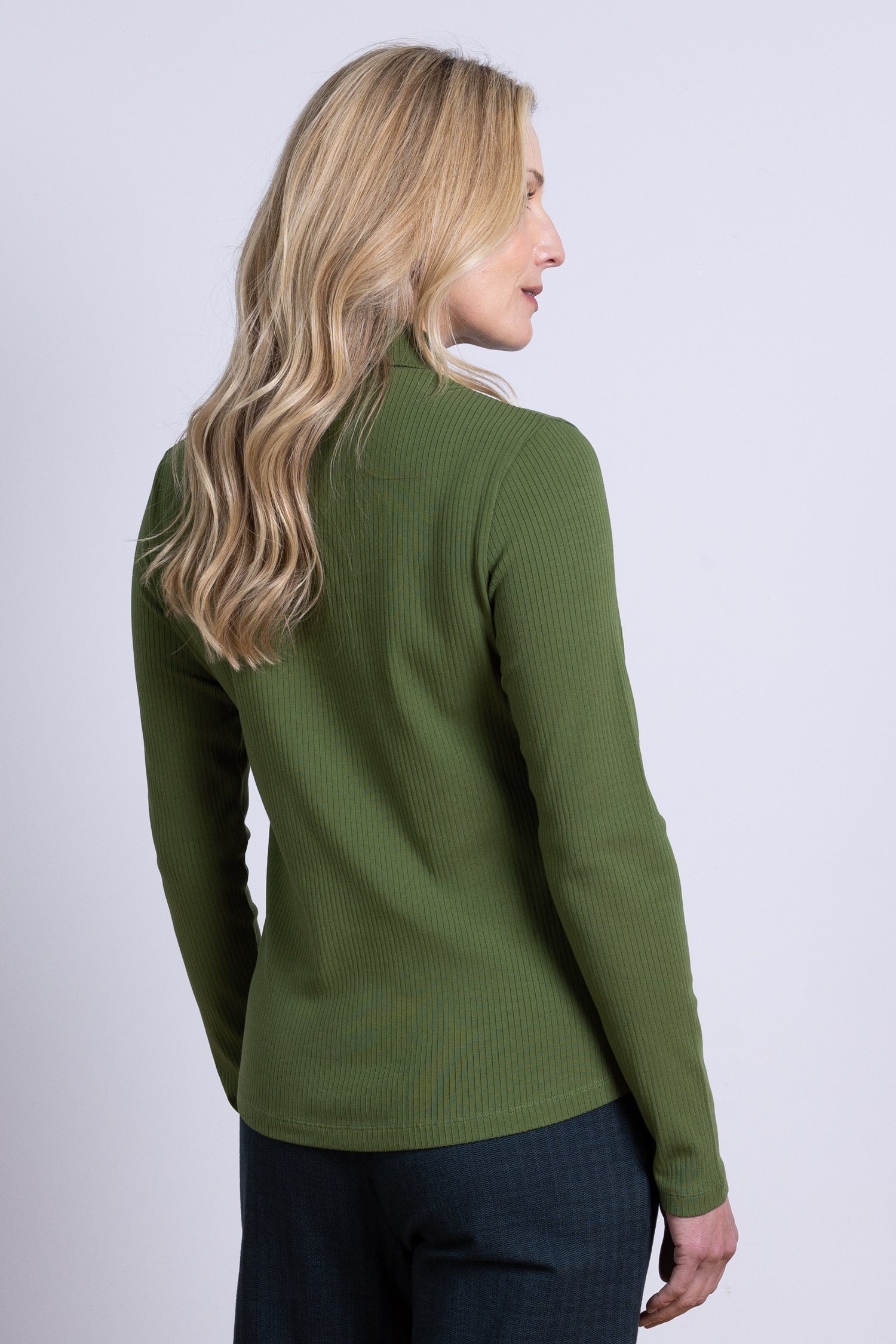 AW25 Rib Polo Neck Top - Basil