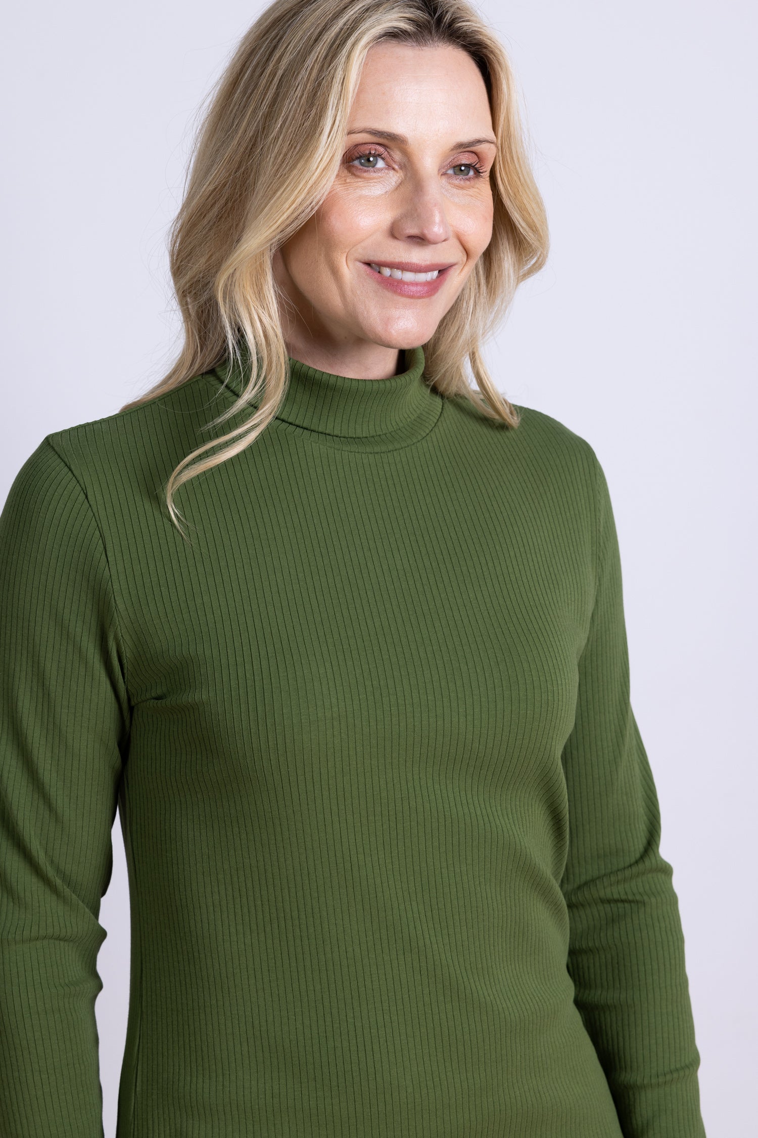 AW25 Rib Polo Neck Top - Basil