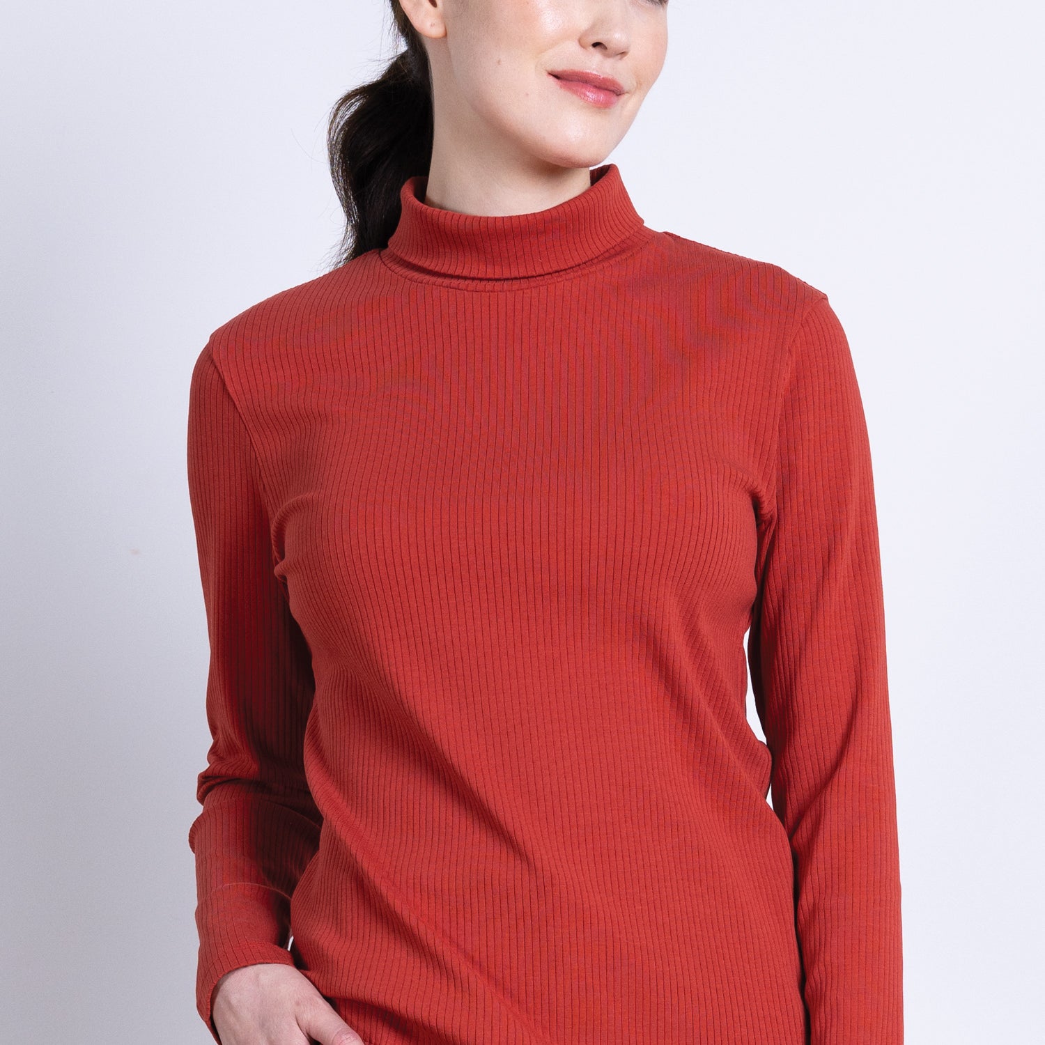 AW25 Rib Polo Neck Top - Rust